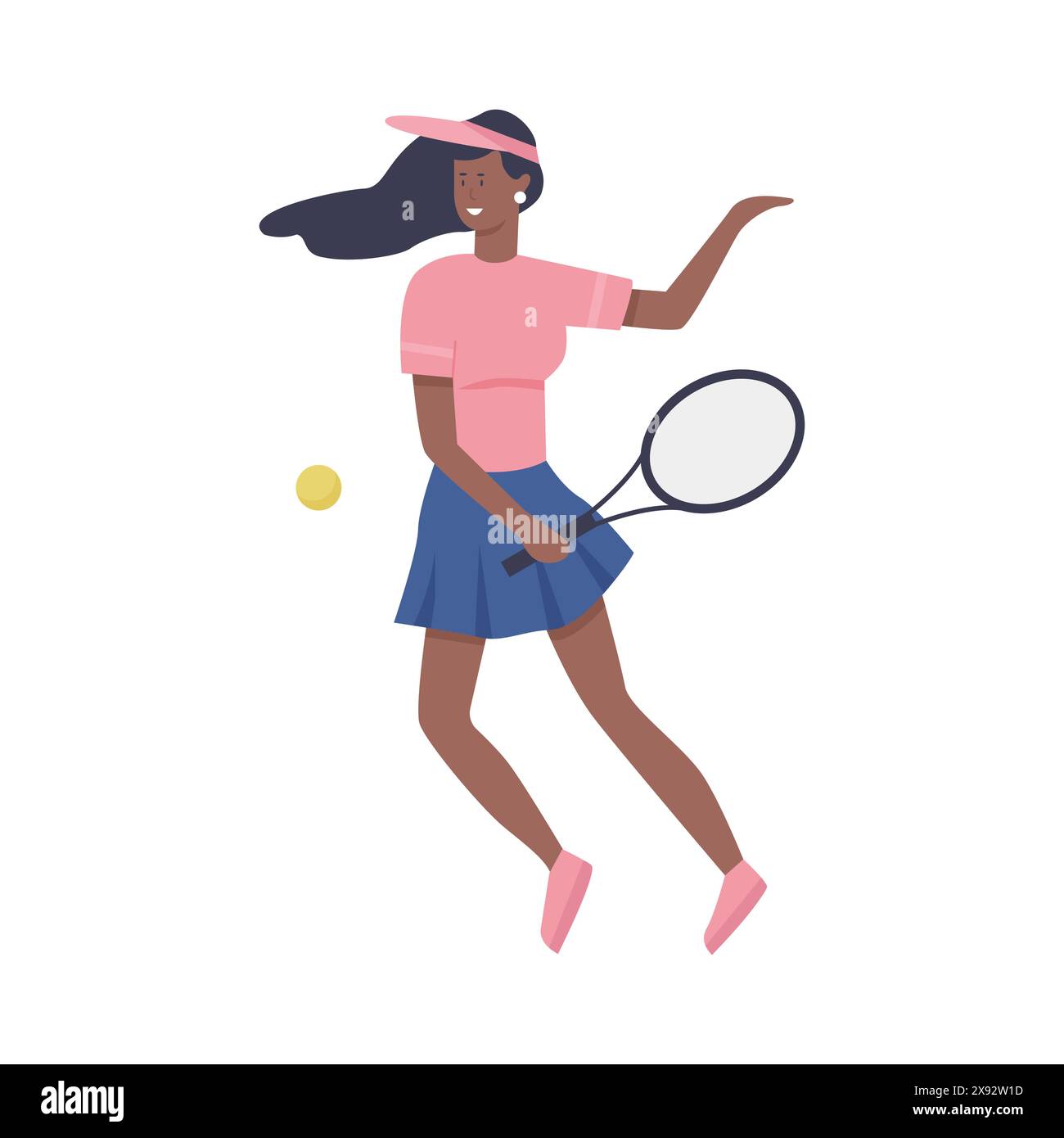 Frau, die mit Schläger springt, um Tennis zu spielen, weiblicher Spieler, der Ball-Vektor-Illustration schlägt Stock Vektor