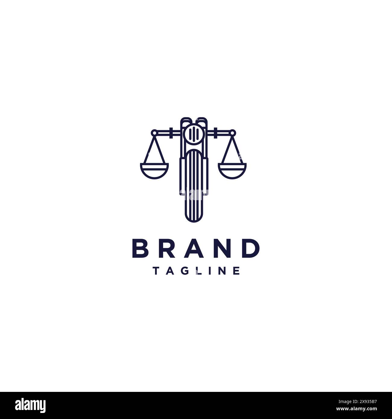 Motorrad Outline Logo Design Mit Justice Symbol. Einfache Logo-Vorlage mit modernem Outline-Stil, die Ein Motorrad mit Symbol Justice darstellt. Stock Vektor