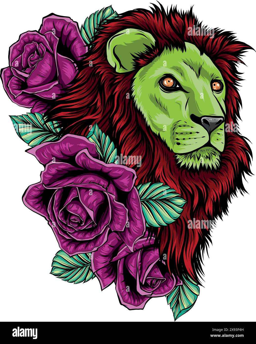 Löwenkopf farbenfrohe Handzeichnung Vektordarstellung Stock Vektor