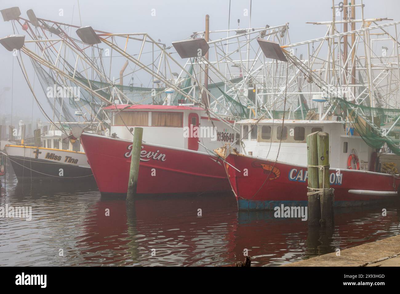 Kommerzielle Garnelenboote am Dock im Gewerbegebiet des Biloxi Small Craft Harbor in Biloxi, Mississippi Stockfoto