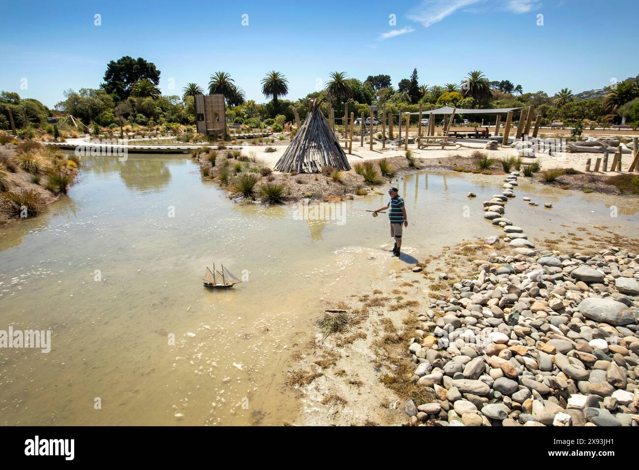 Bild von Tim Cuff. 13. Februar 2024. Flut am ehemaligen Modellierteich, heute Spielpark Te Pa Harakeke, Nelson, Neuseeland. Stockfoto