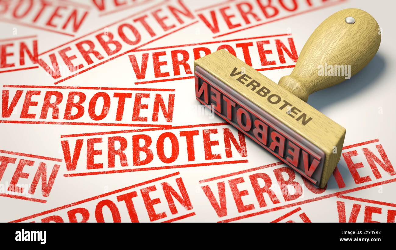 Ein Stempel mit dem deutschen Wort „verboten“ Stockfoto