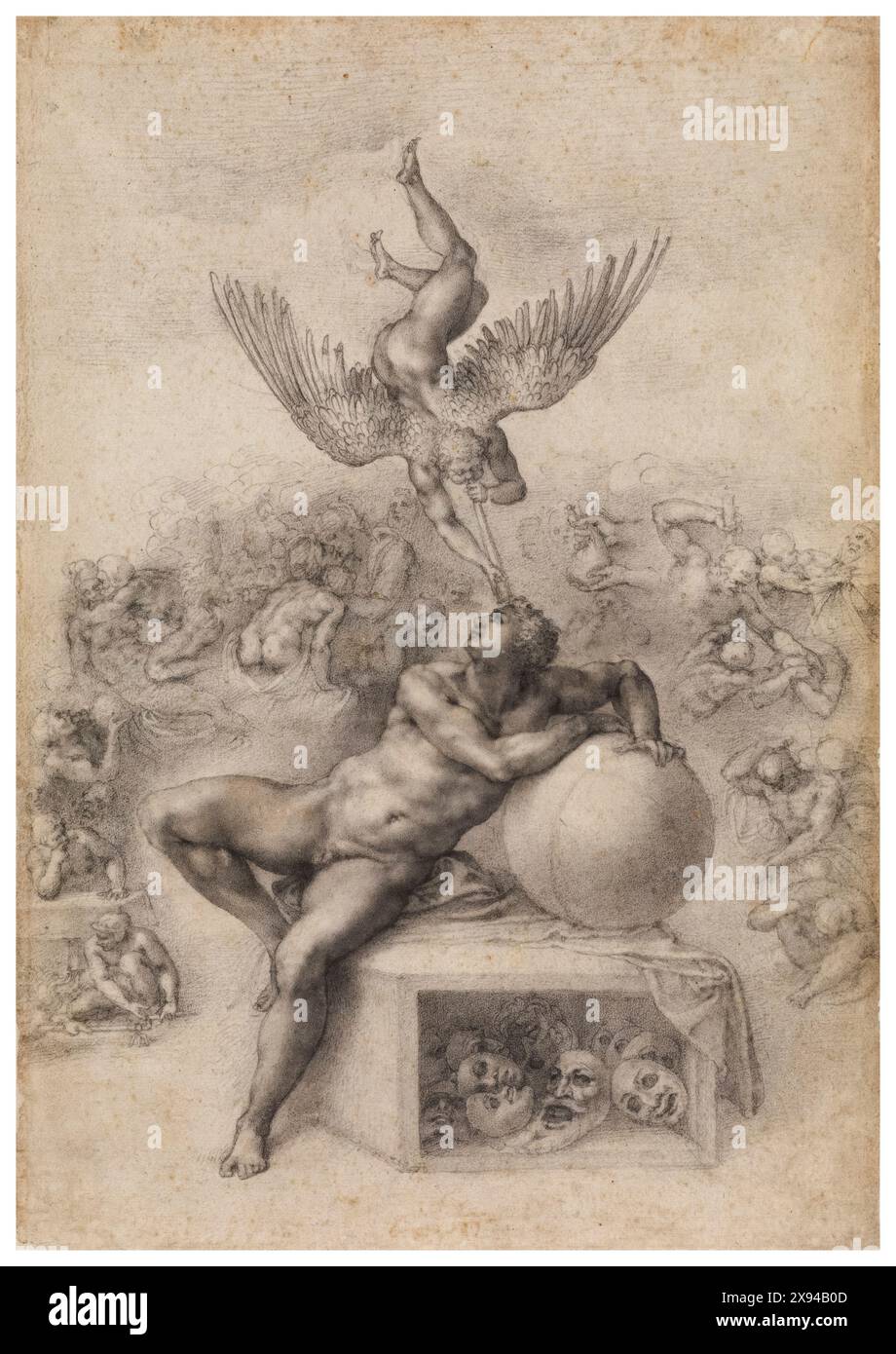 Michelangelo Buonarroti, der Traum, Zeichnung in Kreide auf Papier, um 1533 Stockfoto