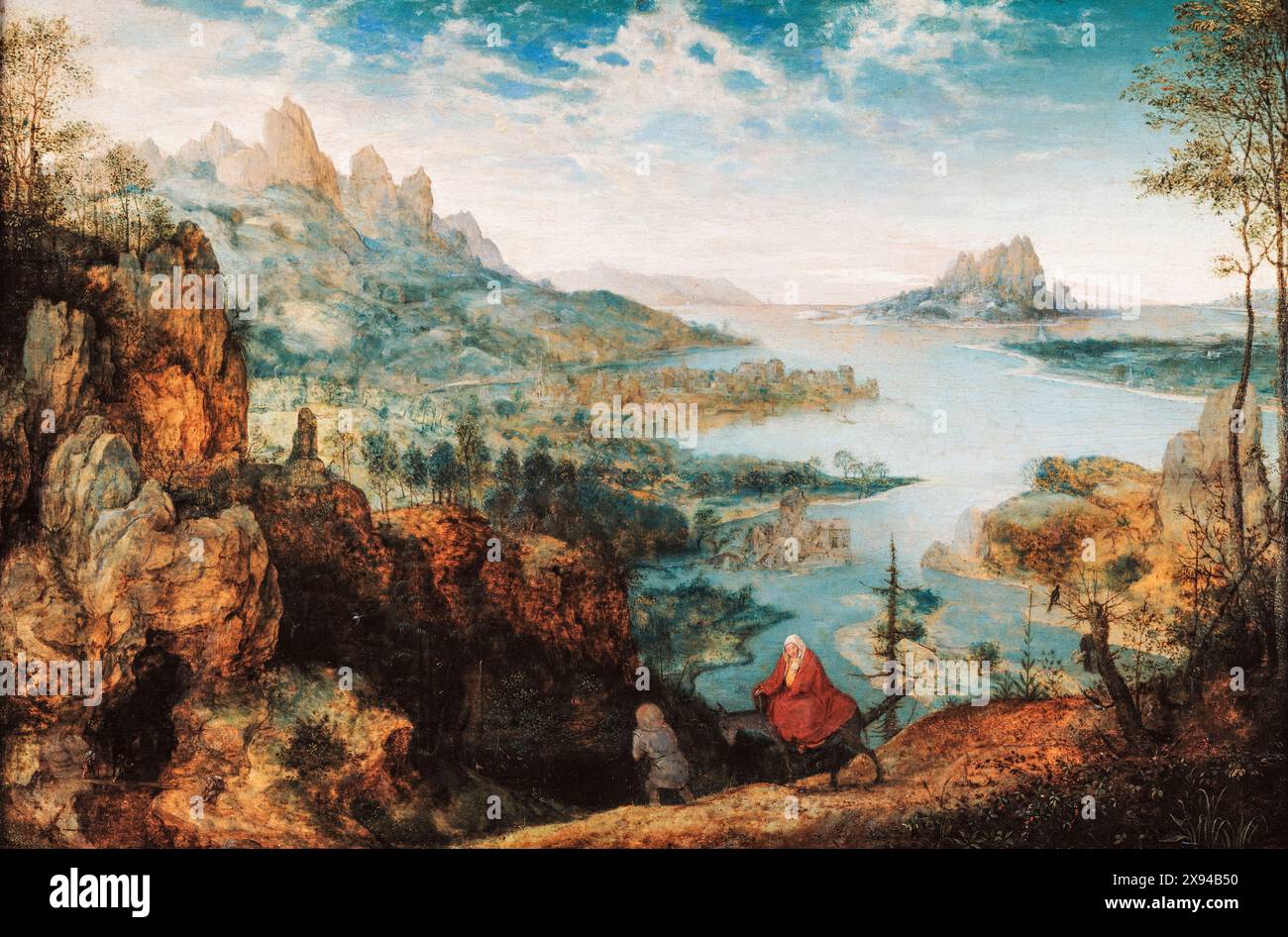 Pieter Brueghel der ältere, Landschaft mit dem Flug nach Ägypten, Ölgemälde auf Tafel, 1563 Stockfoto