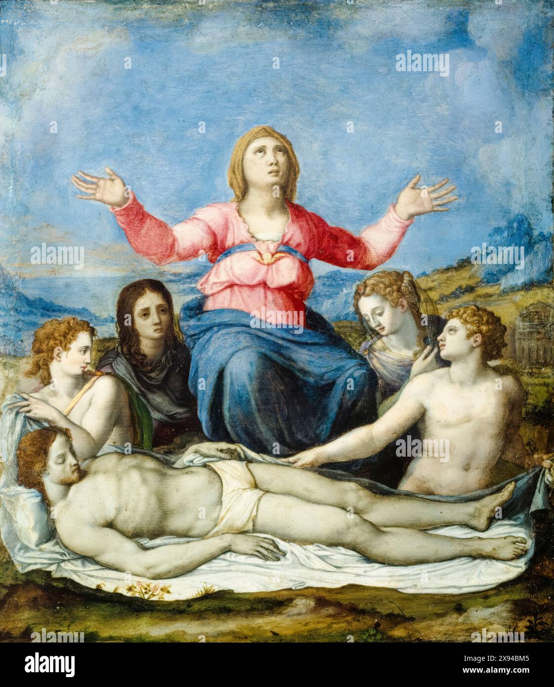 Alessandro Allori-Gemälde, die Klage über den toten Christus, Öl auf Metall, um 1553 Stockfoto
