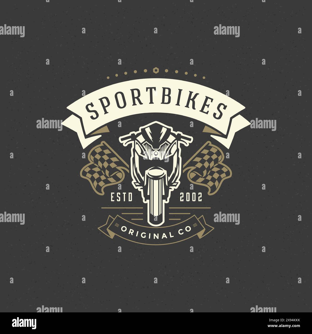 Sport Motorrad Logo Vorlage Vektor Design Element Vintage Stil für Label oder Abzeichen Retro Illustration. Silhouette des Motorrads. Stock Vektor