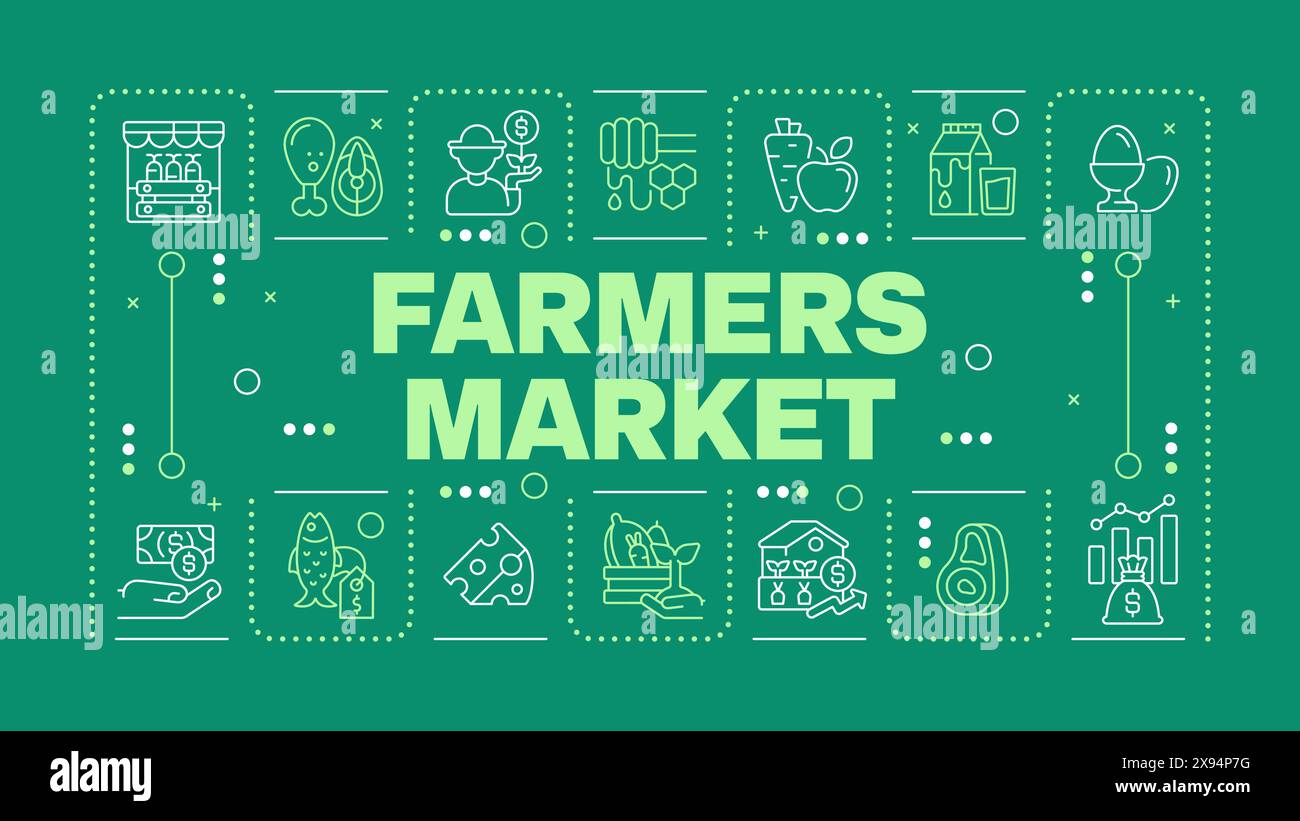 Landwirte vermarkten dunkelgrünes Wort-Konzept Stock Vektor