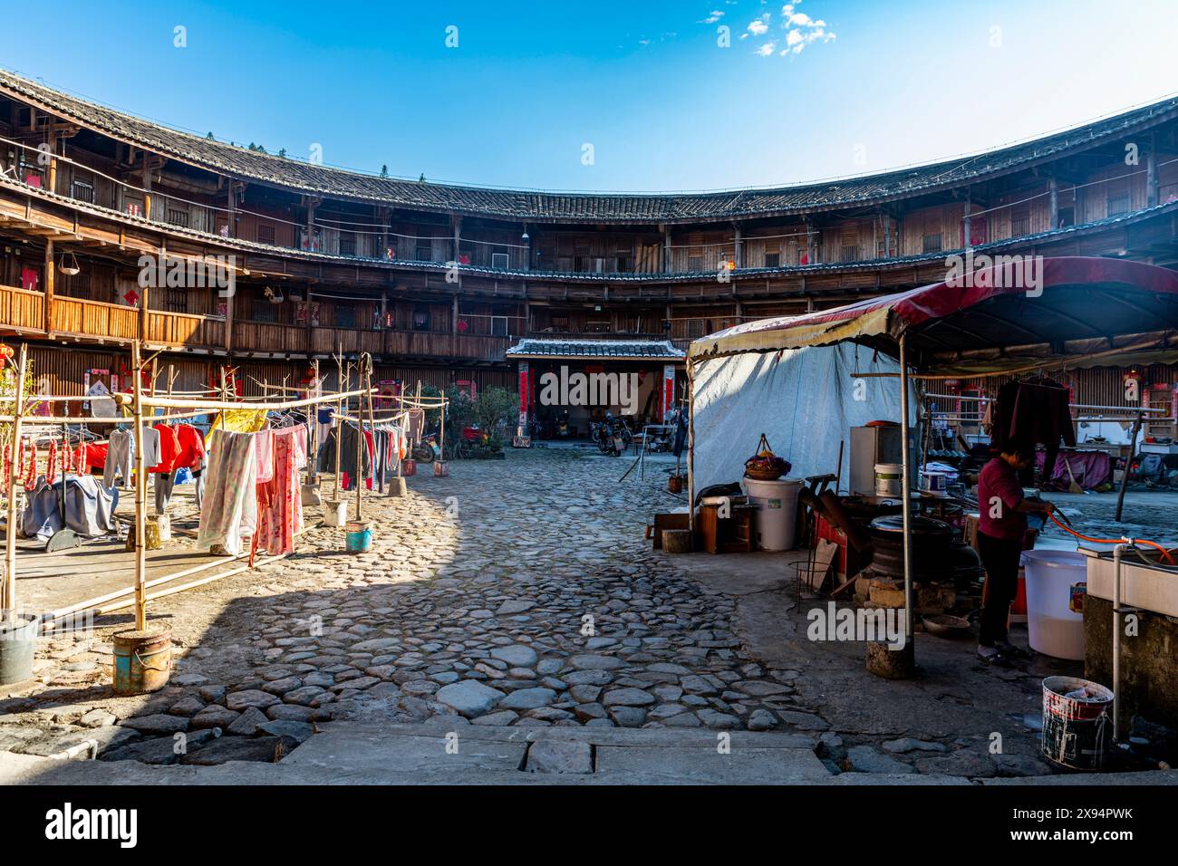 Taxia historisches Dorf, Fujian Tulou, ländliche Wohnung der Hakka, Fujian, China, Asien Stockfoto