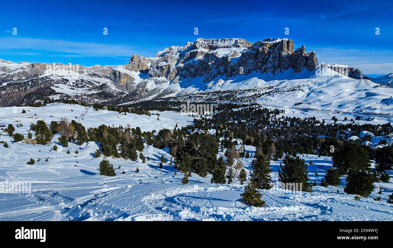 Skipisten an der Sella Ronda, Dolomiten, Italien, Europa Stockfoto