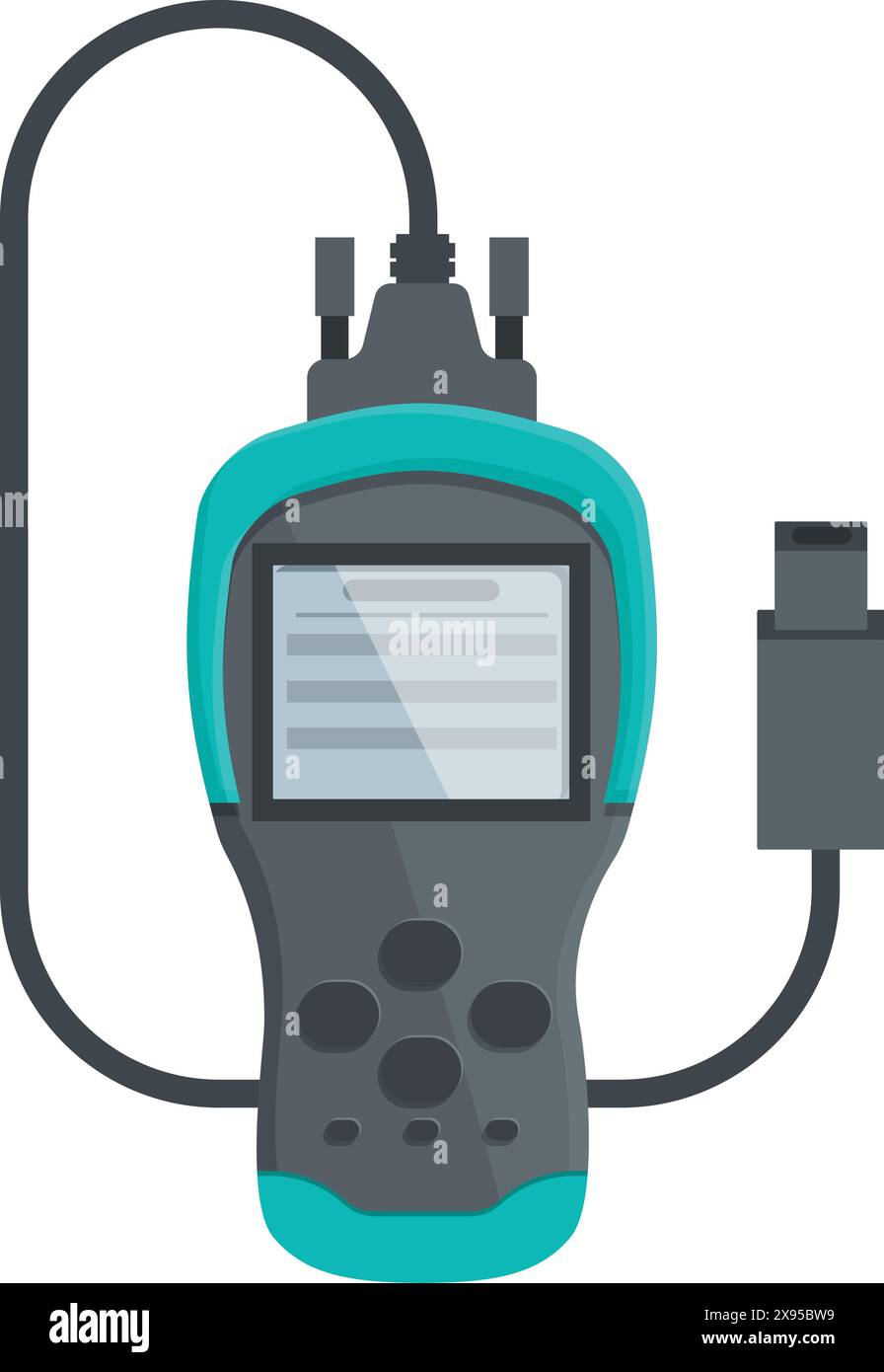 Vektorgrafik eines modernen obd2-Scanners für die Fahrzeugdiagnose mit übersichtlichem Display und Anschluss Stock Vektor