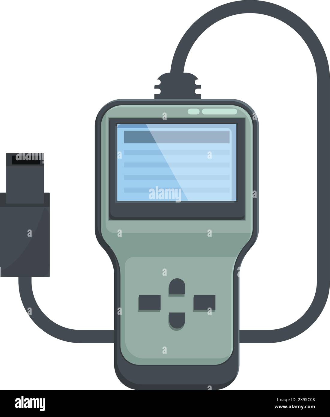 Digitale Abbildung eines tragbaren usb-Leistungsmessgeräts mit Display und Kabel Stock Vektor