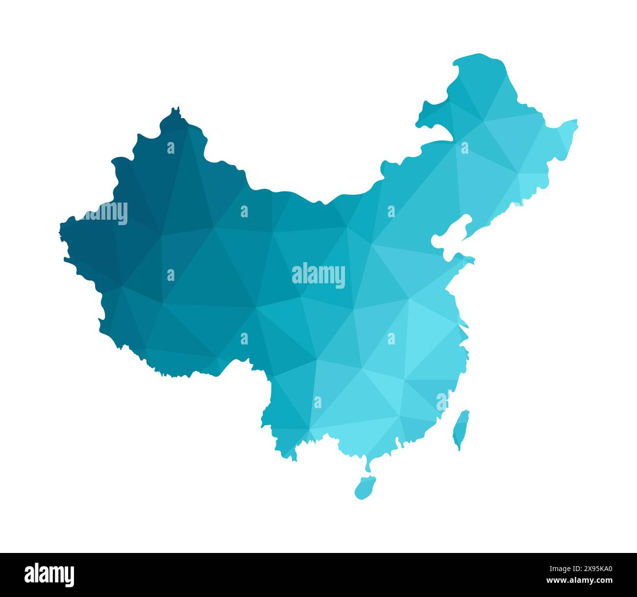 Vektor isoliertes Illustrationssymbol mit vereinfachter blauer Silhouette der China-Karte. Polygonaler geometrischer Stil. Weißer Hintergrund Stock Vektor