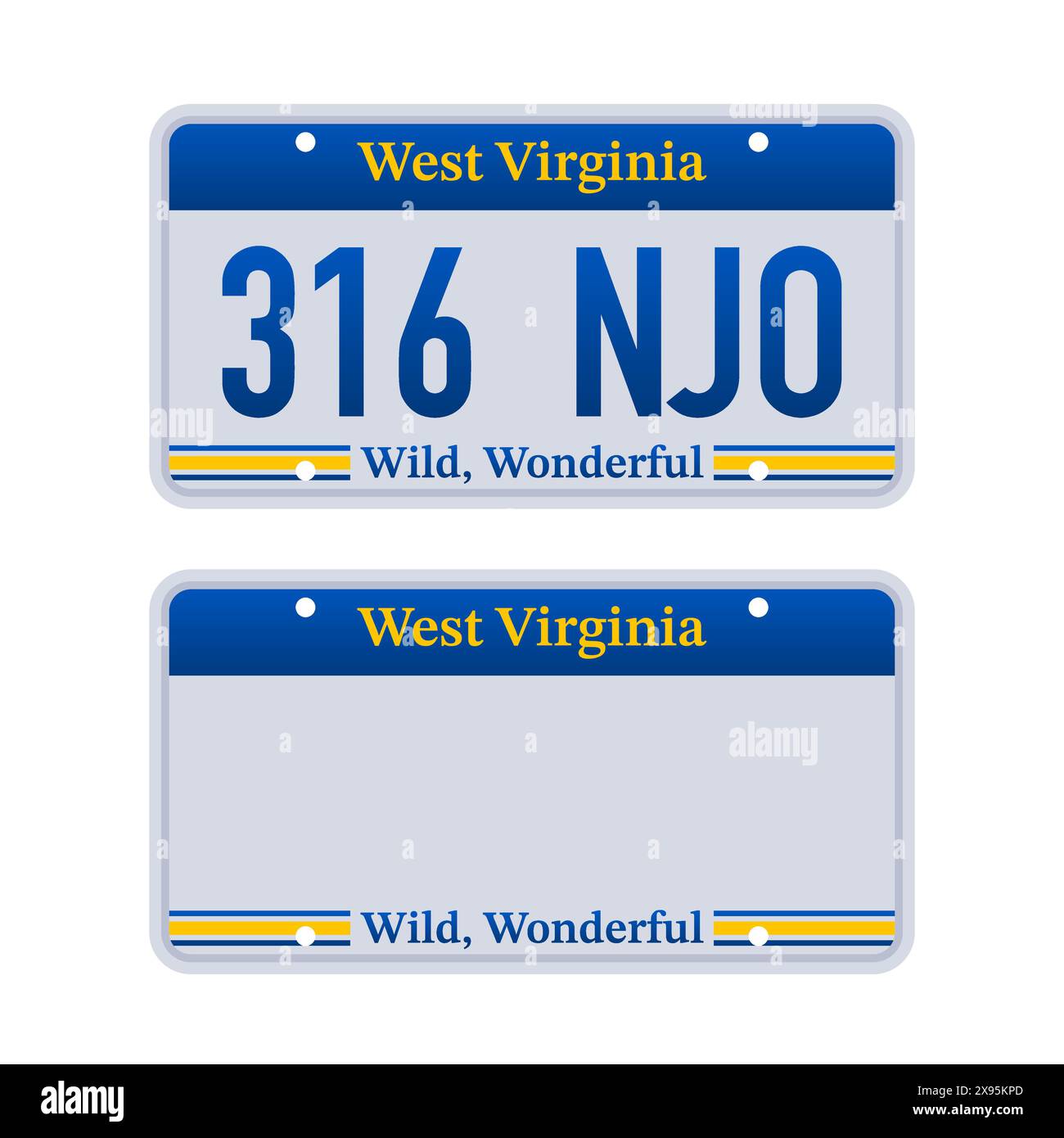 Nummernschild von West Virginia. Autokennzeichen. Abbildung des Vektormaterials Stock Vektor