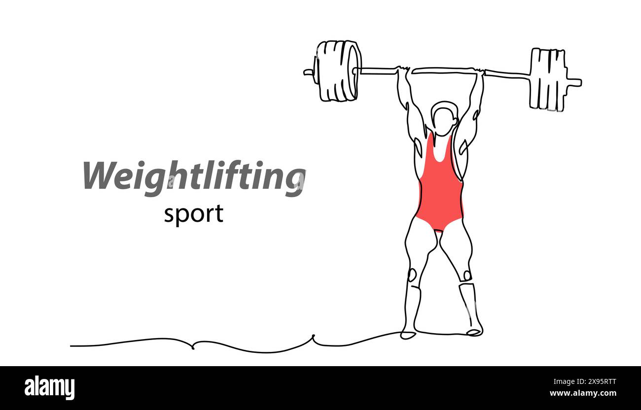 Gewichtheben Vektor Hintergrund, Banner, Poster. Eine durchgehende Strichgrafik-Illustration des Gewichtheben-Sports Stock Vektor