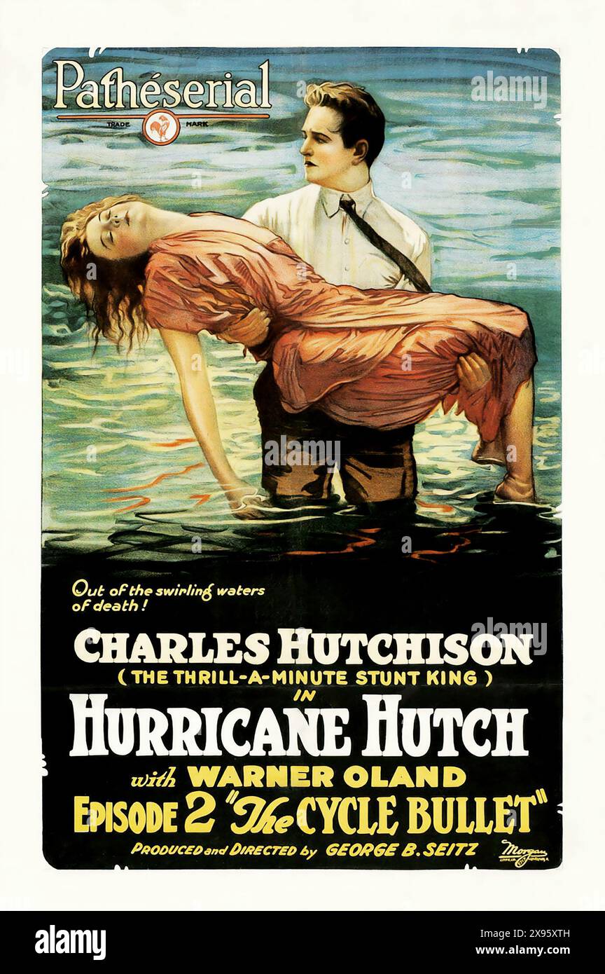 Hurrikan Hutch, Warner Oland (Pathe', 1921). Kapitel 2 „Der Zyklus“. Charles Hutchhison – Oldtimer-Filmposter Stockfoto