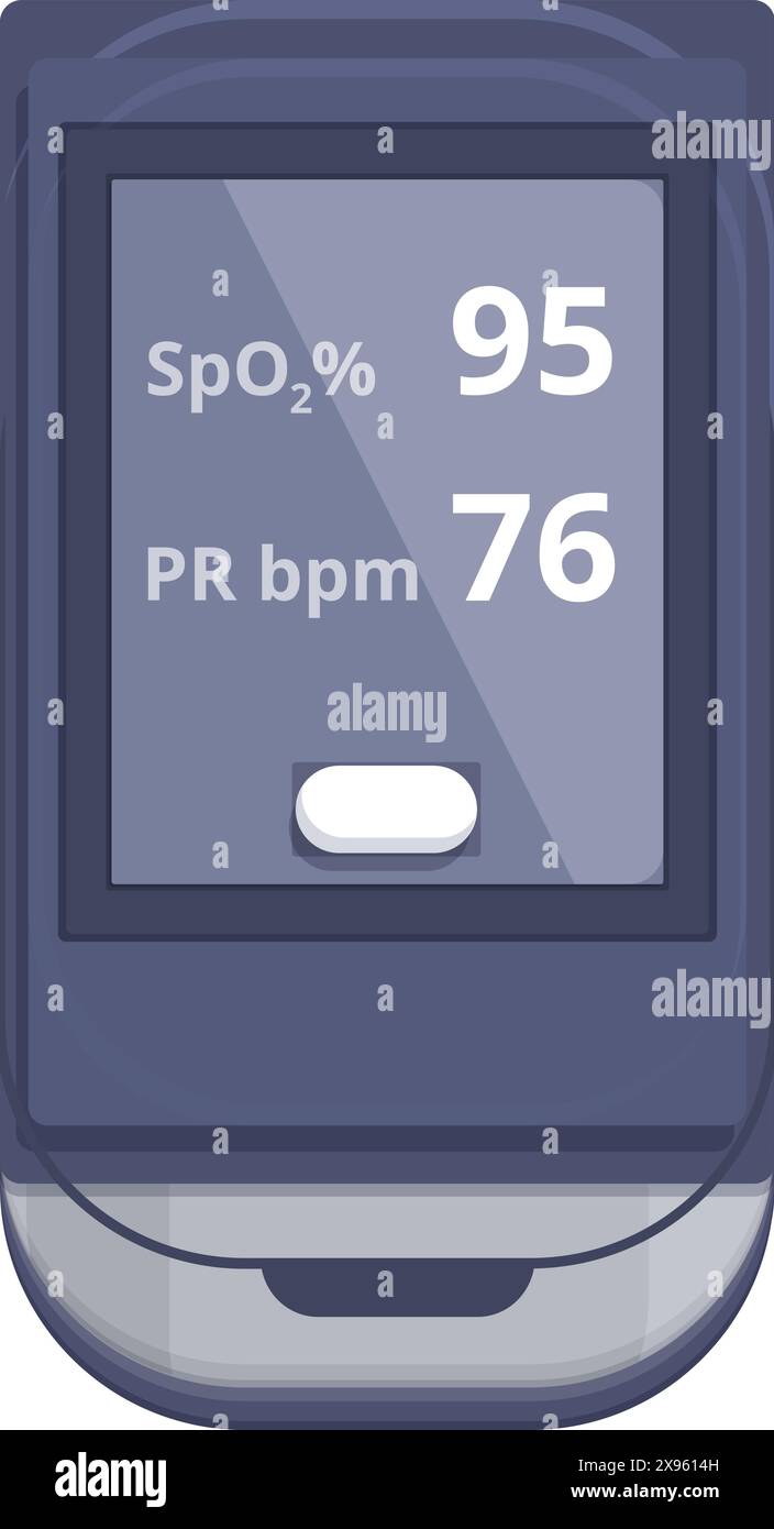 Vektordarstellung eines Pulsoxymeters, das Sauerstoffsättigung und Pulsfrequenz anzeigt Stock Vektor