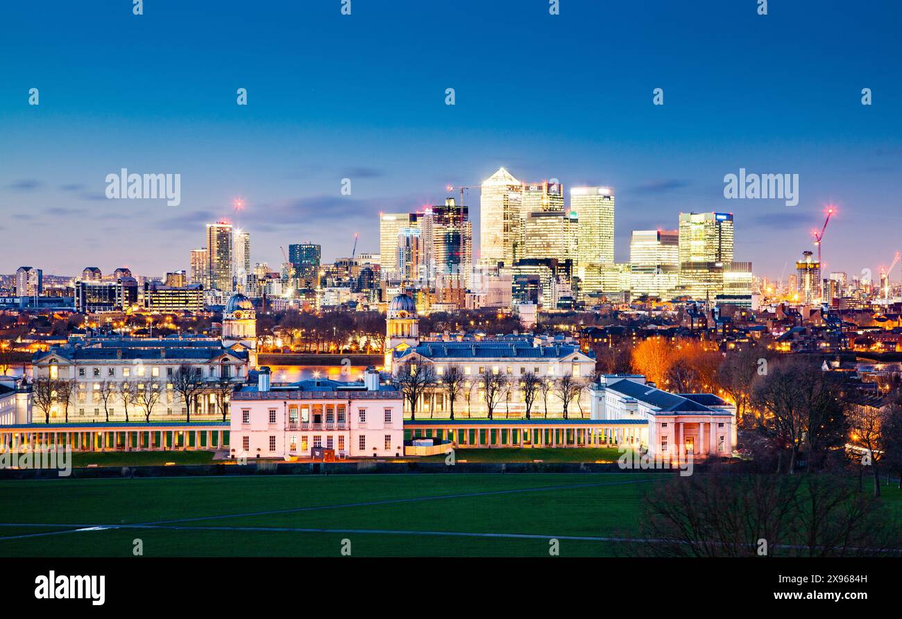 Panoramablick von Greenwich of Canary Wharf, Docklands, London, England, Großbritannien, Europa Stockfoto