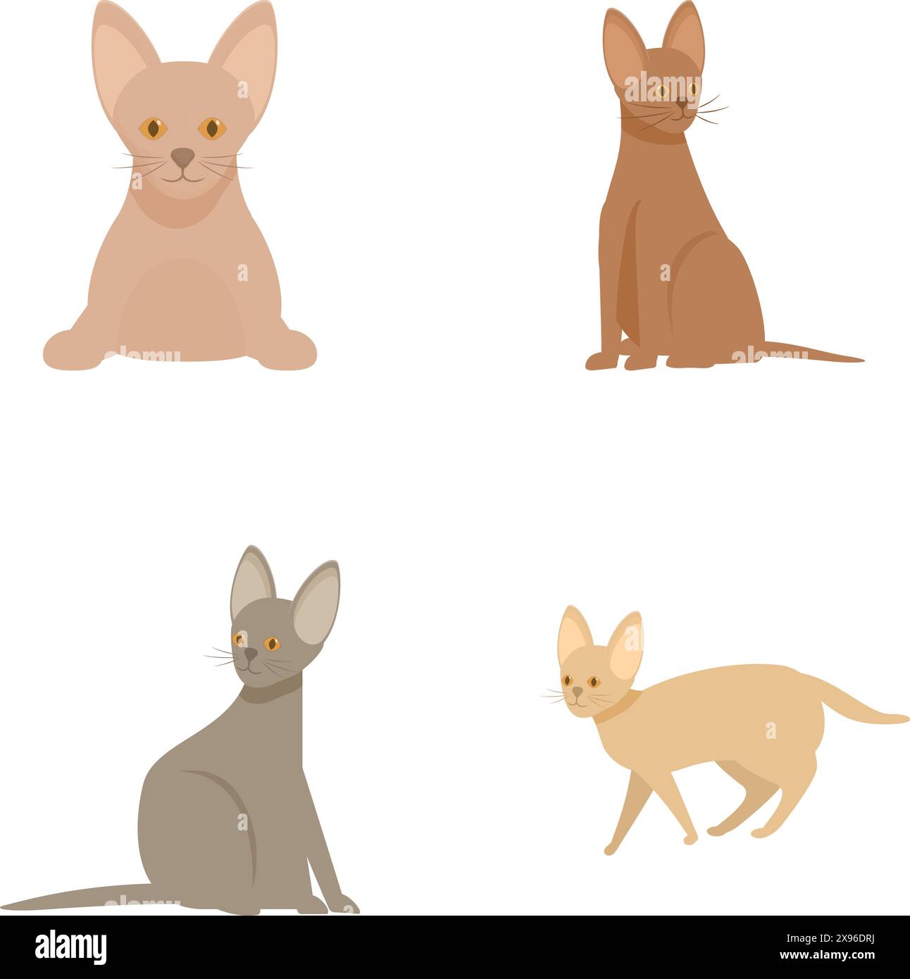 Sammlung von niedlichen und einfachen Karikaturkatzenzeichnungen in verschiedenen Posen Stock Vektor