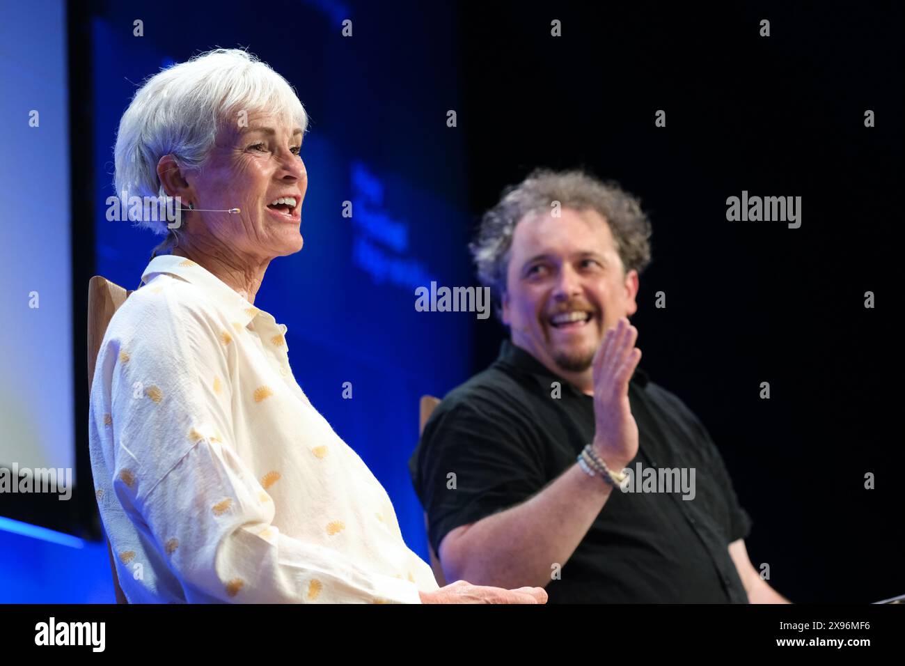 Hay Festival, Hay on Wye, Powys, Wales, Großbritannien – Mittwoch, 29. Mai 2024 – Judy Murray Autorin und schottischer Tennistrainer spricht über ihren Debüttriller The Wild Card – Photo Steven May / Alamy Live News Stockfoto