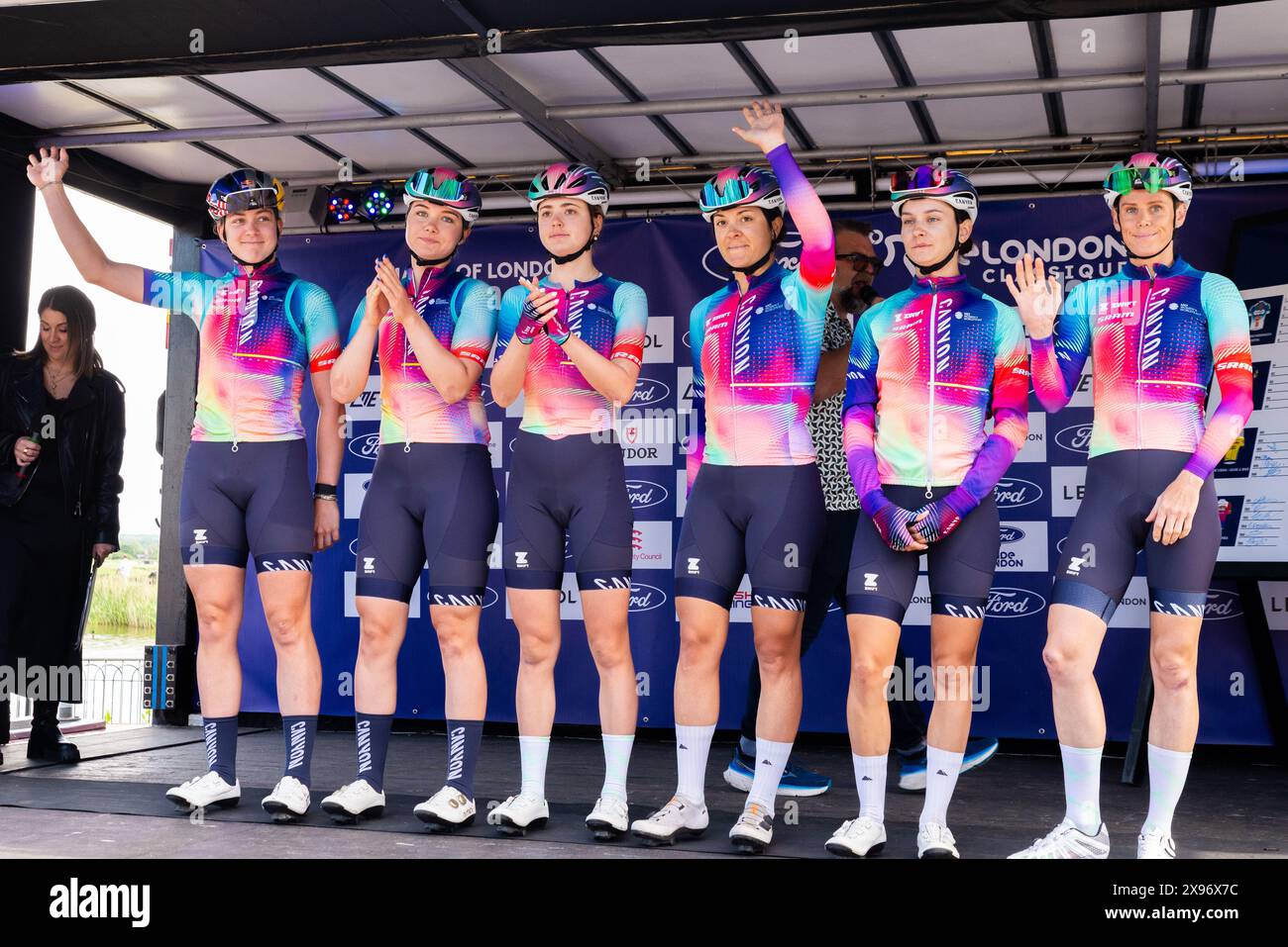 Rider of Canyon SHRAM beim Ford RideLondon Classique Women's WorldTour 2024 in Maldon, Essex, Großbritannien Stockfoto