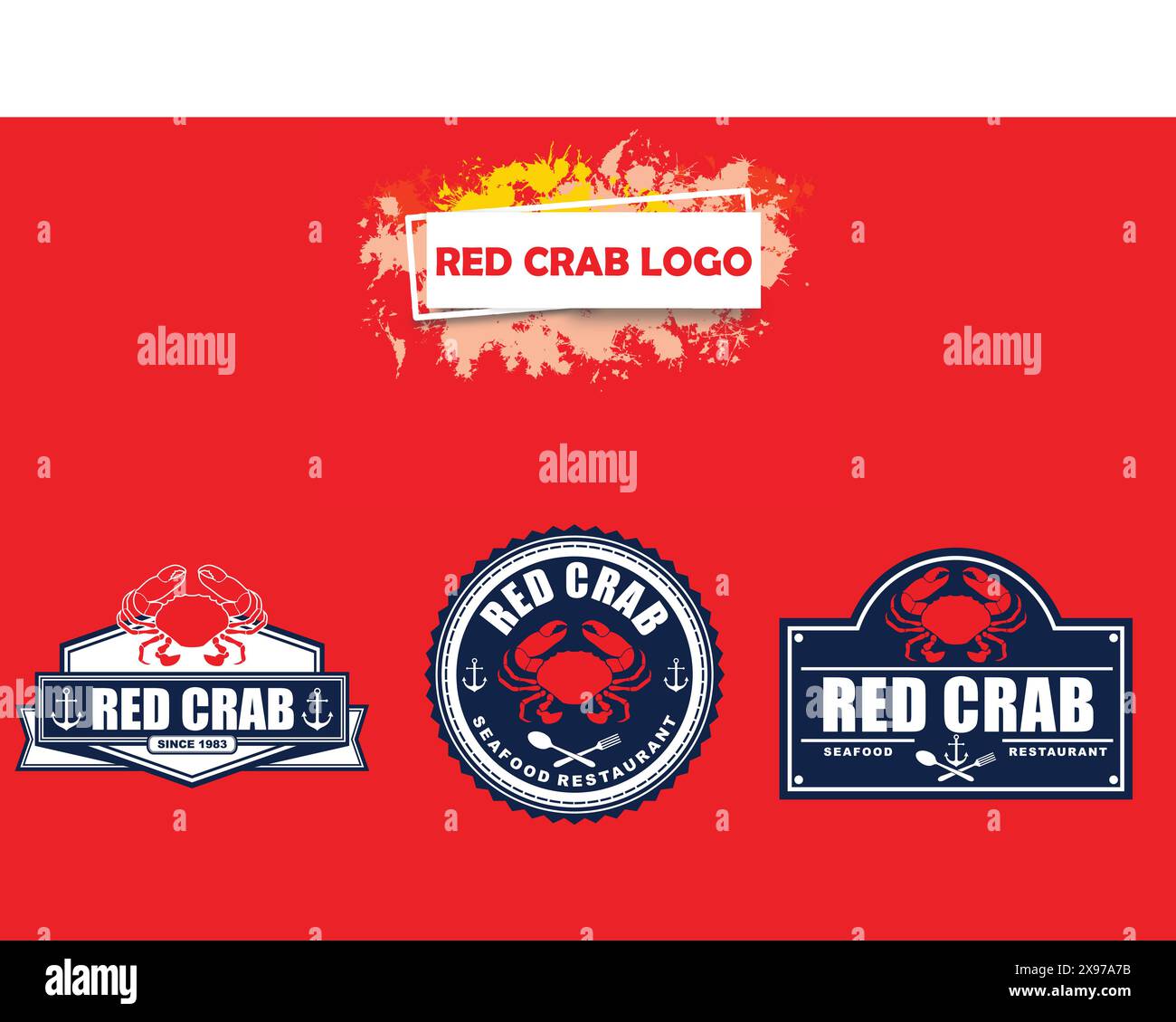 Red Crab Vector Logoset – perfekt für Meeresfrüchte-Branding, Küstenunternehmen, Projekte im maritimen Stil und Meeresprodukte Stock Vektor