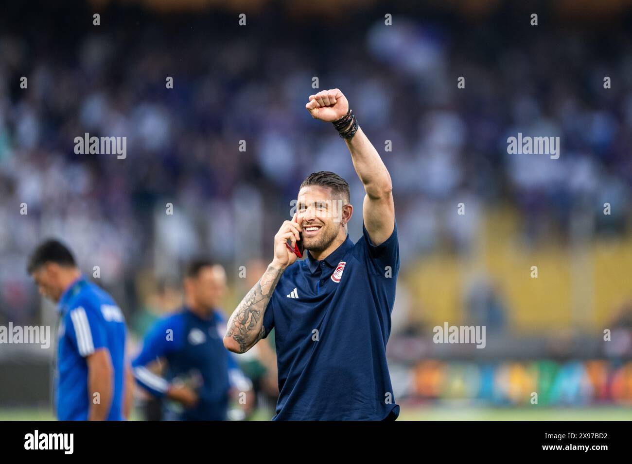 Athen, Griechenland. Mai 2024. Alexandros Paschalakis von Olympiacos kommt im Stadion vor dem Finale der UEFA Conference League zwischen Olympiacos und Fiorentina in der OPAP Arena in Athen an. Quelle: Gonzales Photo/Alamy Live News Stockfoto