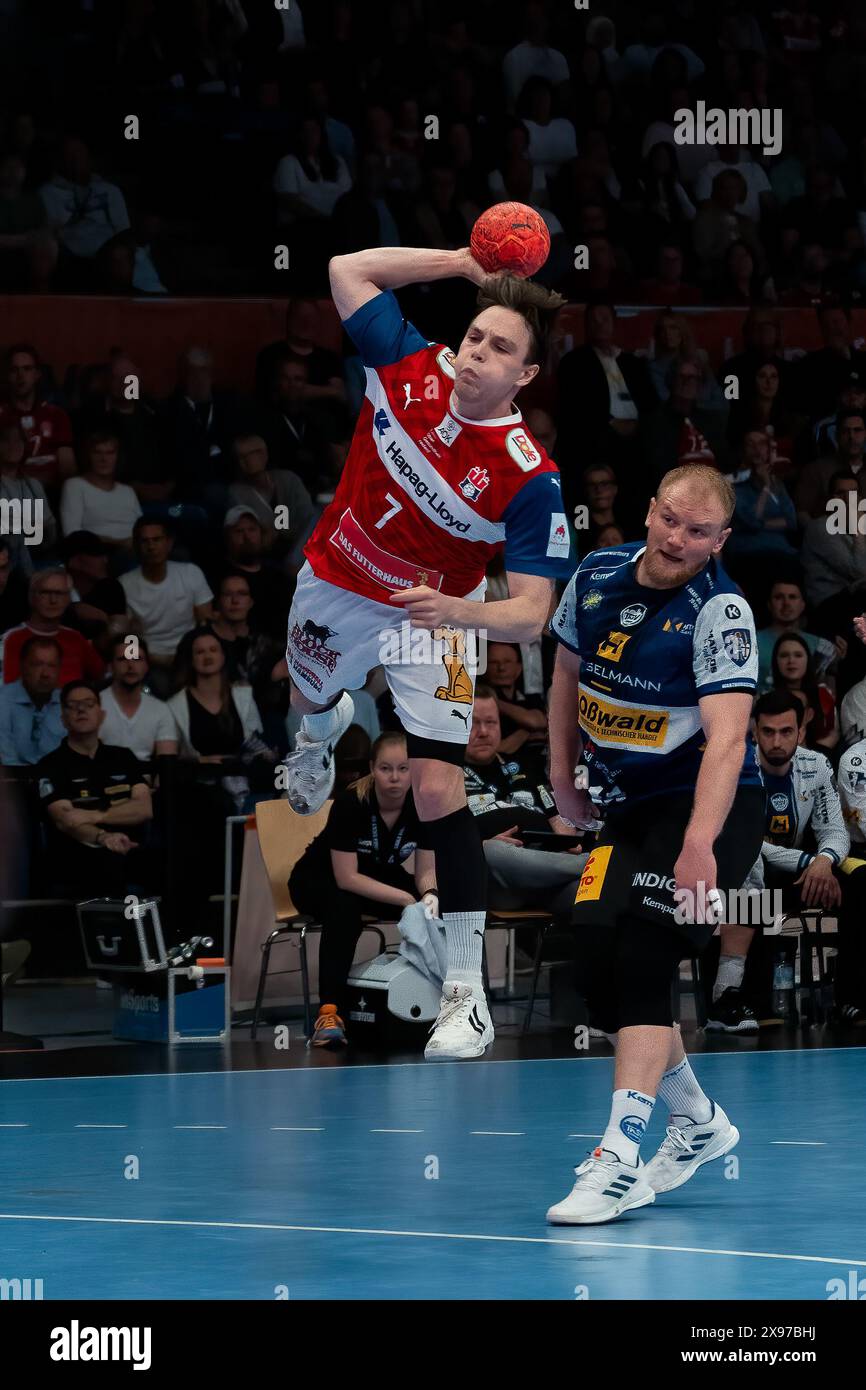 Leif Tissier (HSV Handball, #7) beim Wurf GER, Handball Sport Verein Hamburg vs. ThSV Eisenach, Handball, Bundesliga, Spieltag 33, Saison 2023/2024, 29.05.2024 Foto: Eibner-Pressefoto/Maximilian Vincen Stockfoto