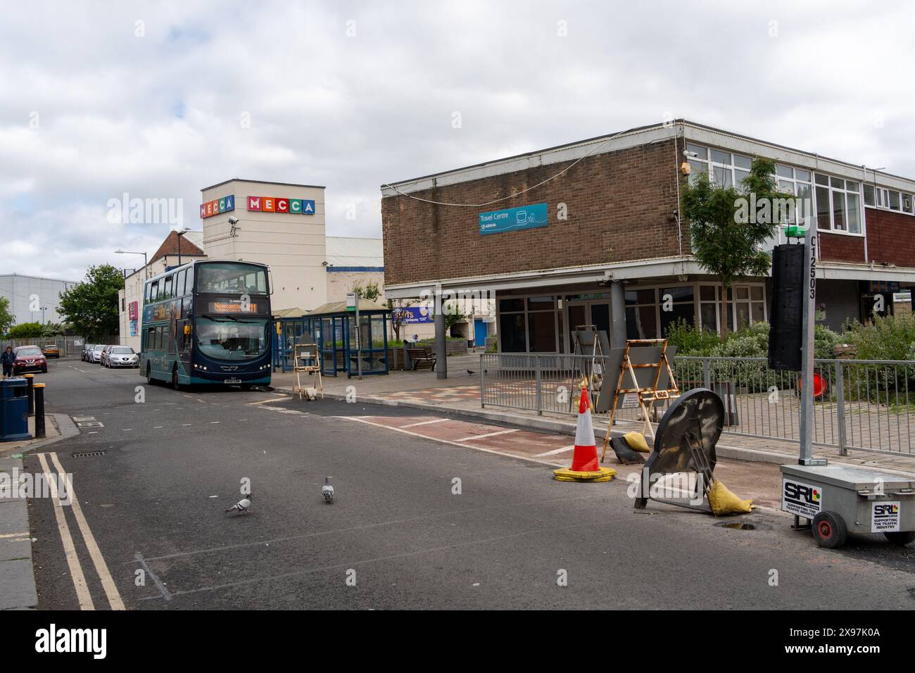 Blyth, Northumberland, Großbritannien. Die Bushaltestelle Arriva und das Depot im Stadtzentrum Stockfoto