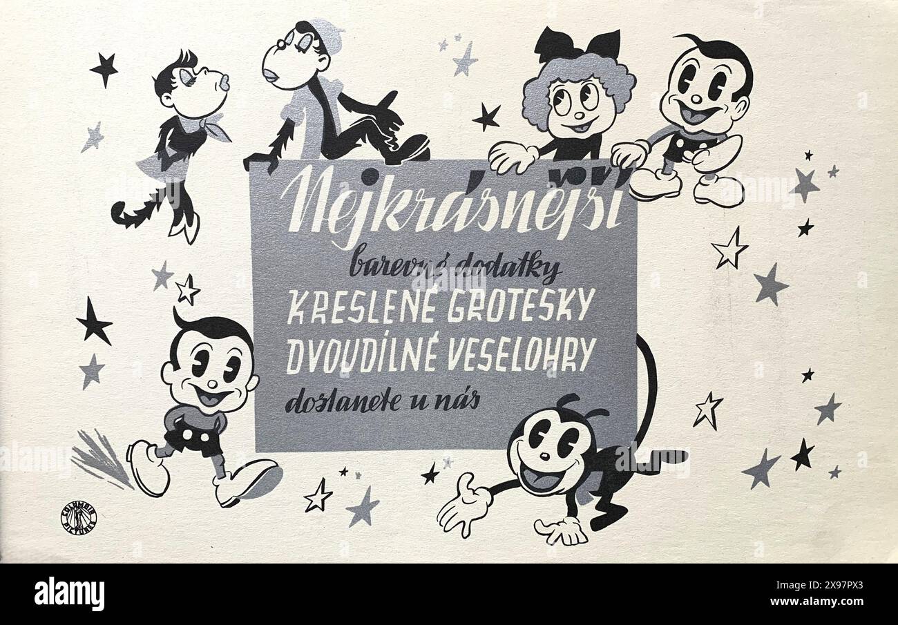 Tschechische Werbekunstwerke für CARTOON-KURZFILME, darunter KRAZY KAT, erschienen 1938/1939 von Columbia Pictures Stockfoto