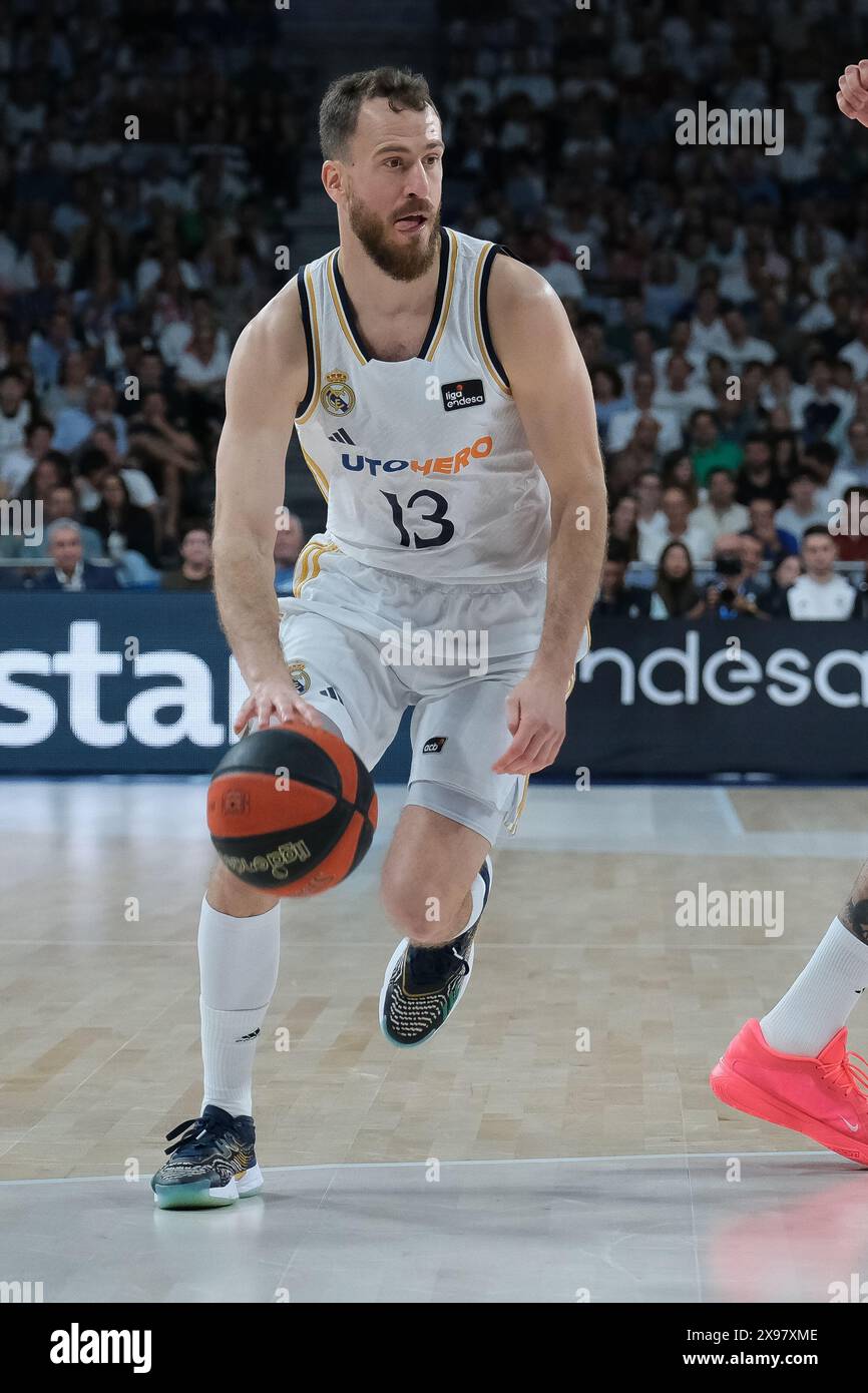 Sergio Rodríguez von Real Madrid l während des Halbfinalspiels der spanischen Liga ACB zwischen Real Madrid und FC Barcelona am 29. Mai 2024 in Wizink Stockfoto