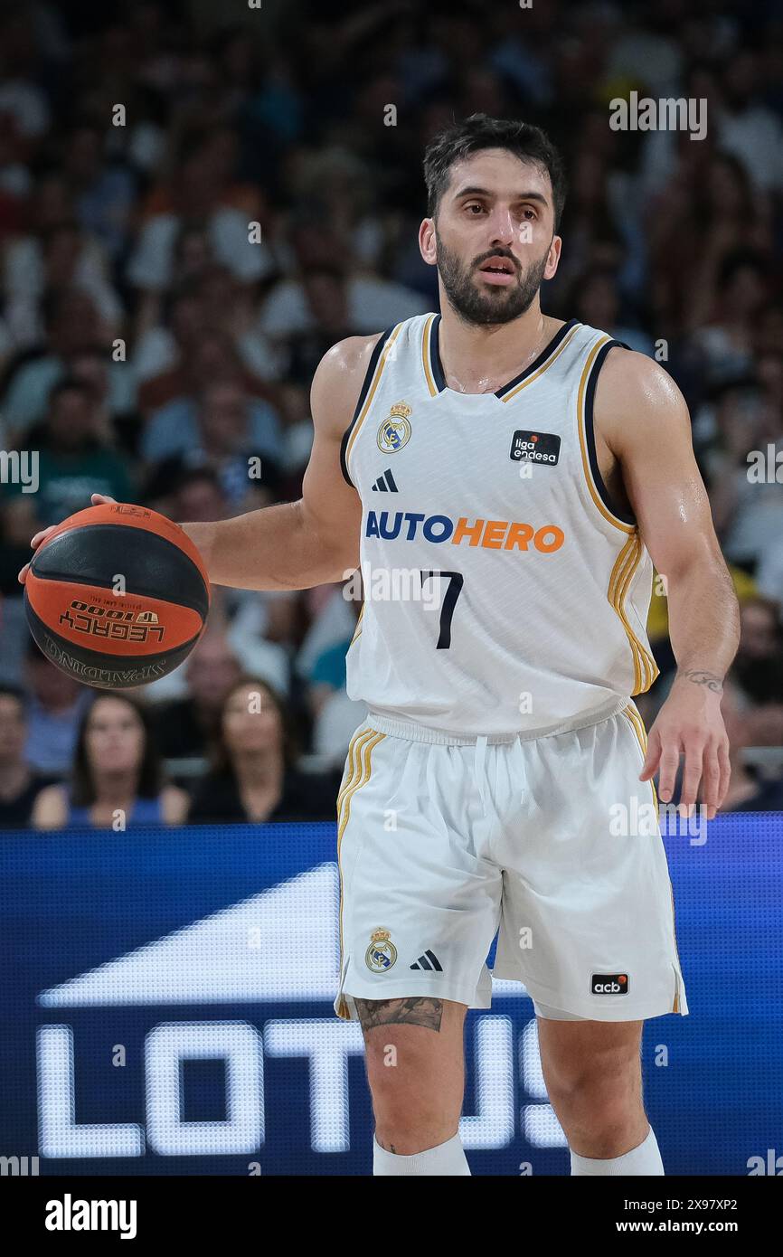 Facundo Campazzo von Real Madrid l während des Halbfinalspiels der spanischen Liga ACB zwischen Real Madrid und FC Barcelona am 29. Mai 2024 in Wizink Stockfoto