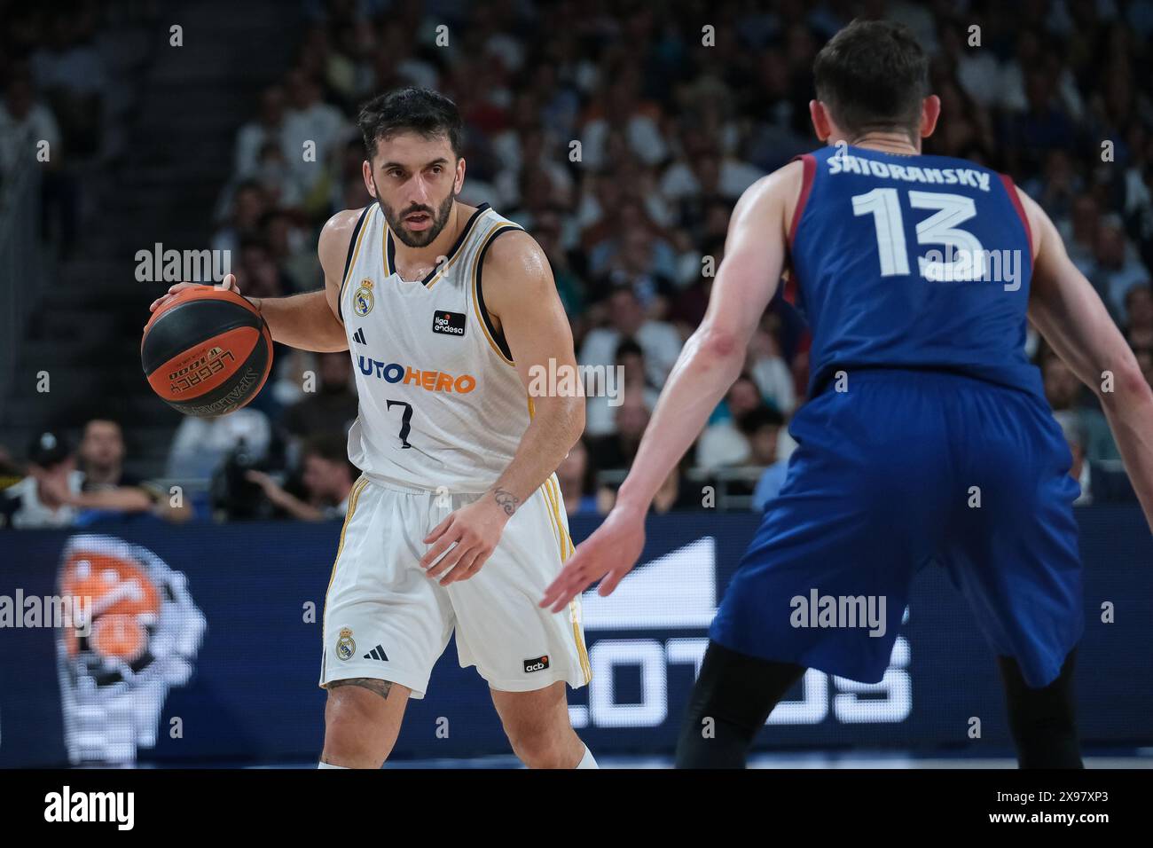 Facundo Campazzo von Real Madrid l während des Halbfinalspiels der spanischen Liga ACB zwischen Real Madrid und FC Barcelona am 29. Mai 2024 in Wizink Stockfoto