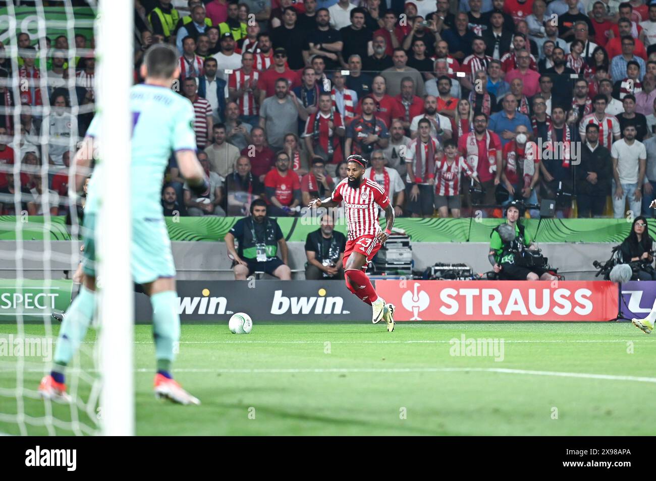 Athen, Griechenland. Mai 2024. 23 Rodinei von Olympiacos Piräus spielt am 29. Mai 2024 in der OPAP Arena in Athen, Griechenland, während des Endspiels der UEFA Conference League, dem Spiel zwischen Olympiacos Piräus und ACF Fiorentina. Quelle: Unabhängige Fotoagentur/Alamy Live News Stockfoto