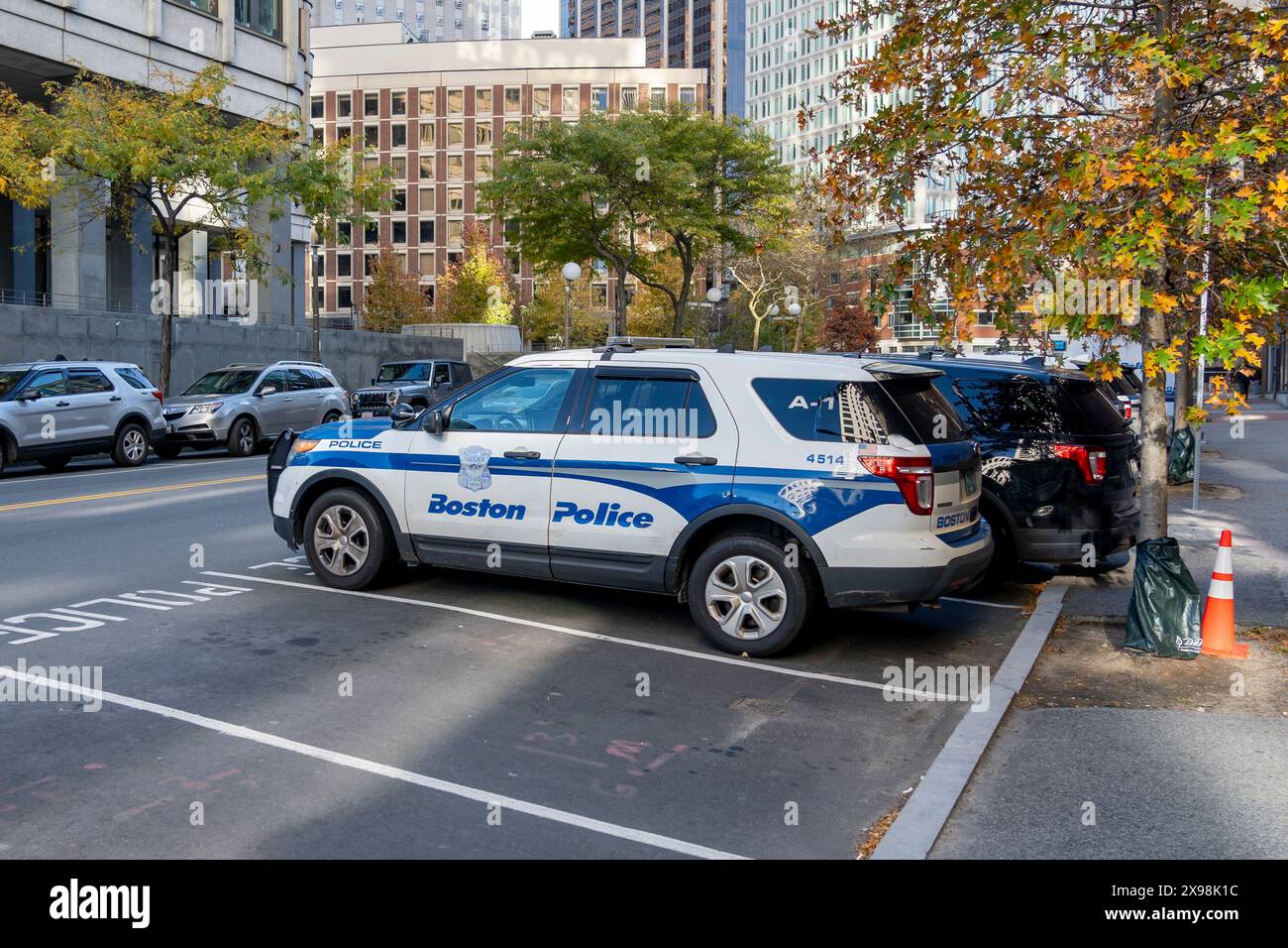 Ein Boston Police Car wird in Boston, Massachusetts, USA, gesehen. Stockfoto