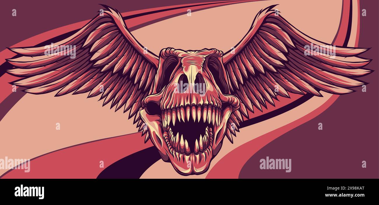 vektordarstellung eines T-rex-Schädels mit Flügeln Stock Vektor