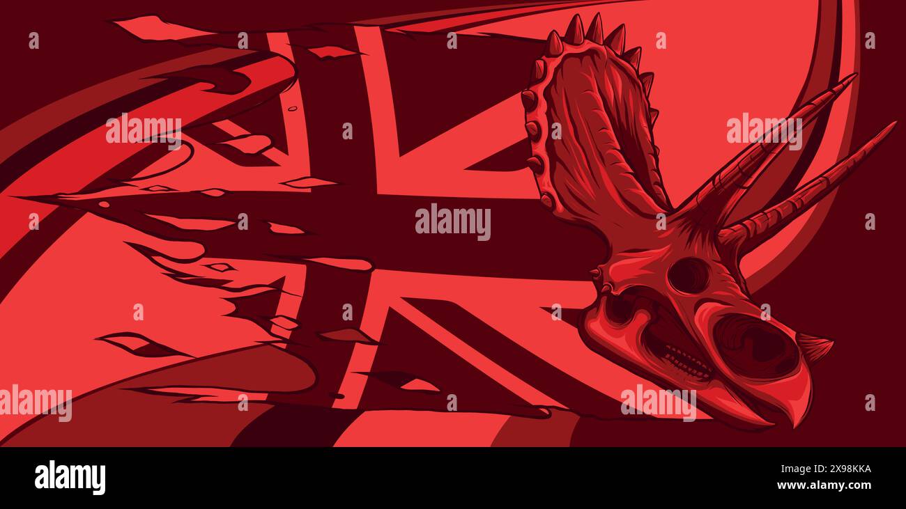 vektordarstellung eines Triceratops-Schädels mit der Flagge des vereinigten Königreichs Stock Vektor