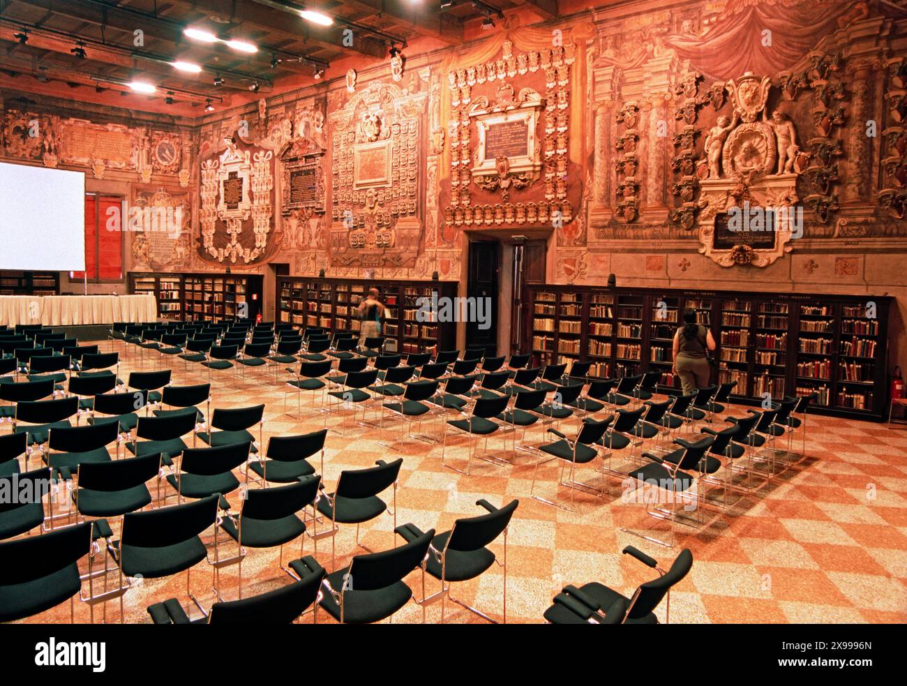 Italien, Emilia Romagna, Bologna, Juristenhalle, Stabat Mater Hall, 16. Jahrhundert, Stadtbibliothek Archiginnasio Stockfoto