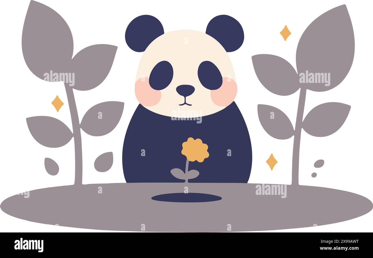 Tierfreund Gartenarbeit, niedliche Cartoon-Stil Vektor-Illustration (Panda) Stock Vektor