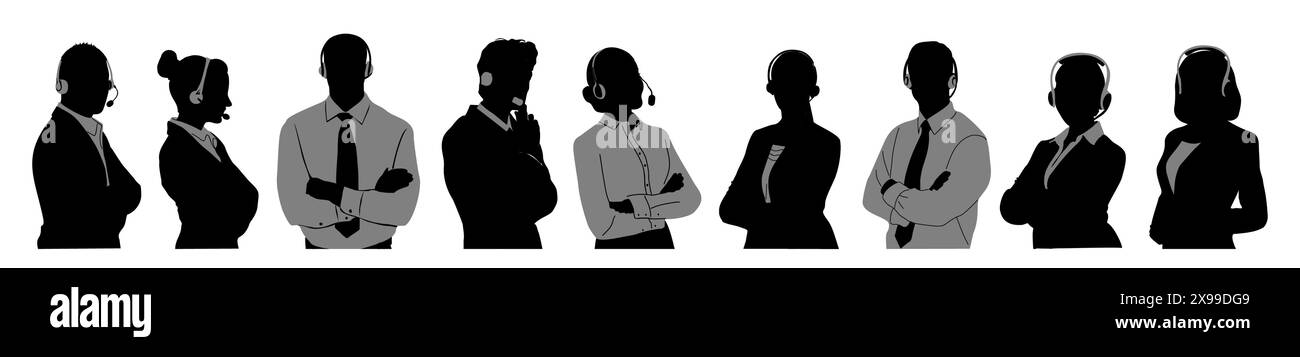 Silhouetten des Vektors des Callcenter-Business-Teams Stock Vektor