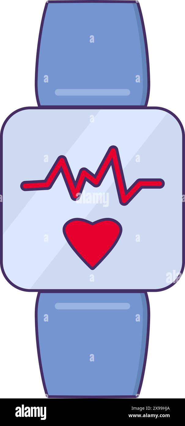 Individuelles intelligentes Gadget zur Messung von Puls und Herzschlag. Uhrenüberwachung, medizinisch gestrichenes Cartoon-Element für modernes und Retro-Design. Einfache Farbe Stock Vektor