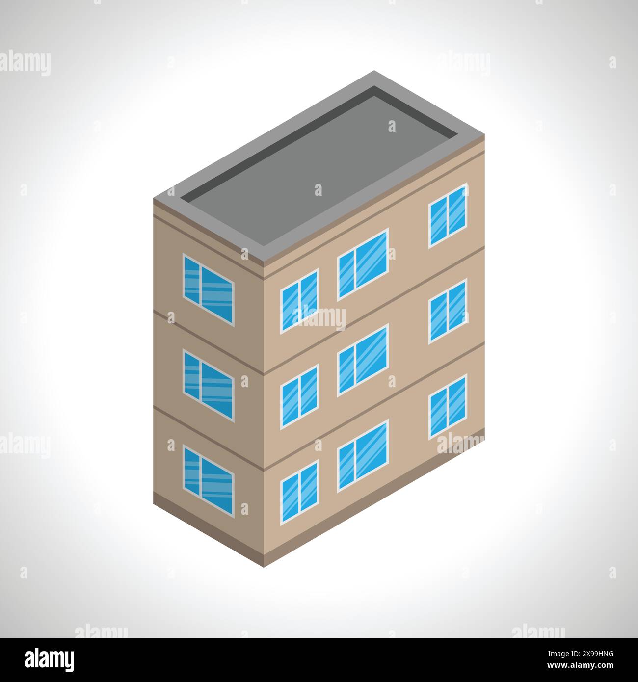 Isometrisches Gebäude. Dreistöckiges Haus im isometrischen Stil. Vektorabbildung Stock Vektor