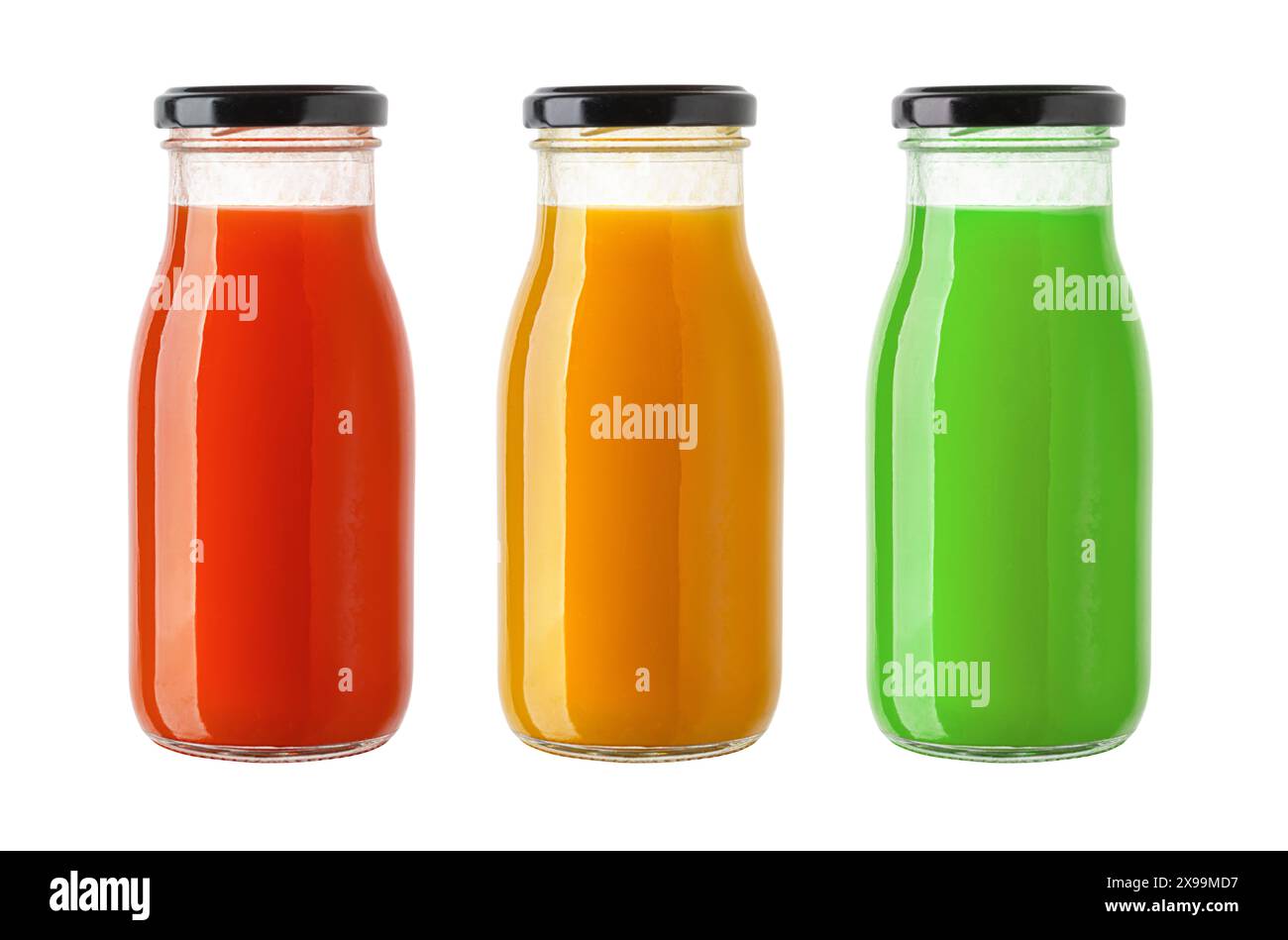 Ein kleiner Flaschen-Smoothie auf weißem Hintergrund Stockfoto