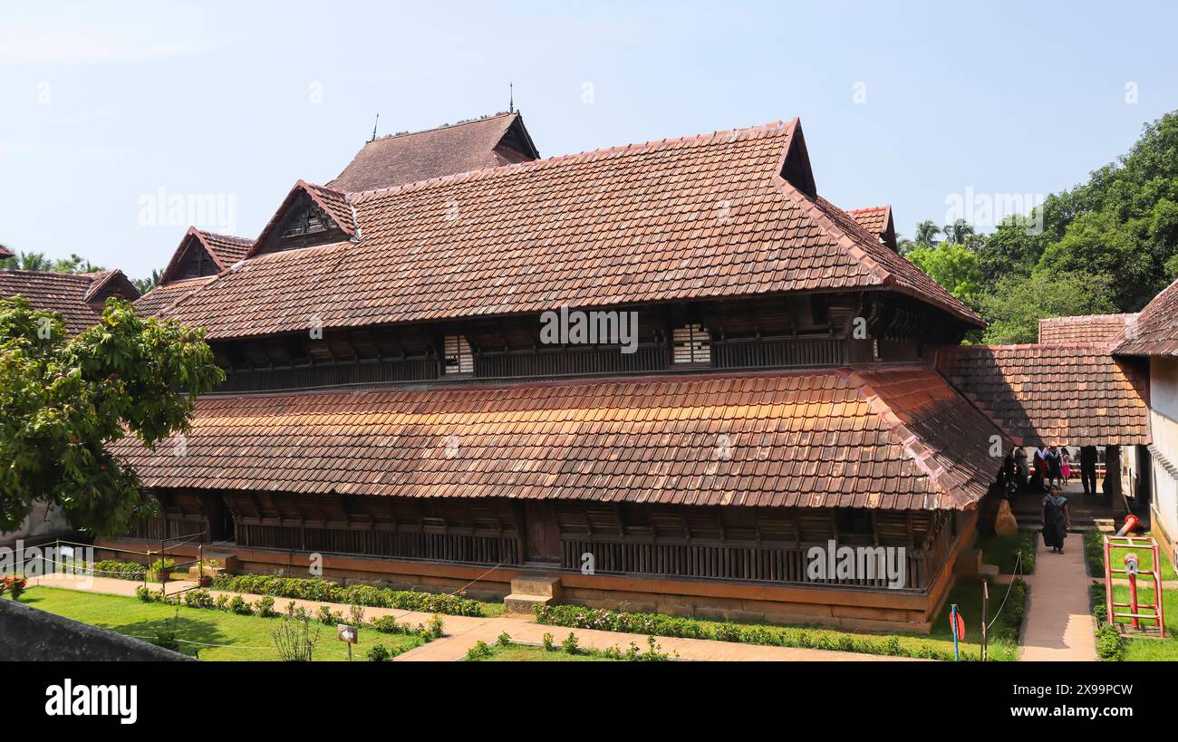 Traditionelle Kerala-Architektur des Padmanabhapuram Palace, Kanyakumari, Kerala, Indien. Stockfoto