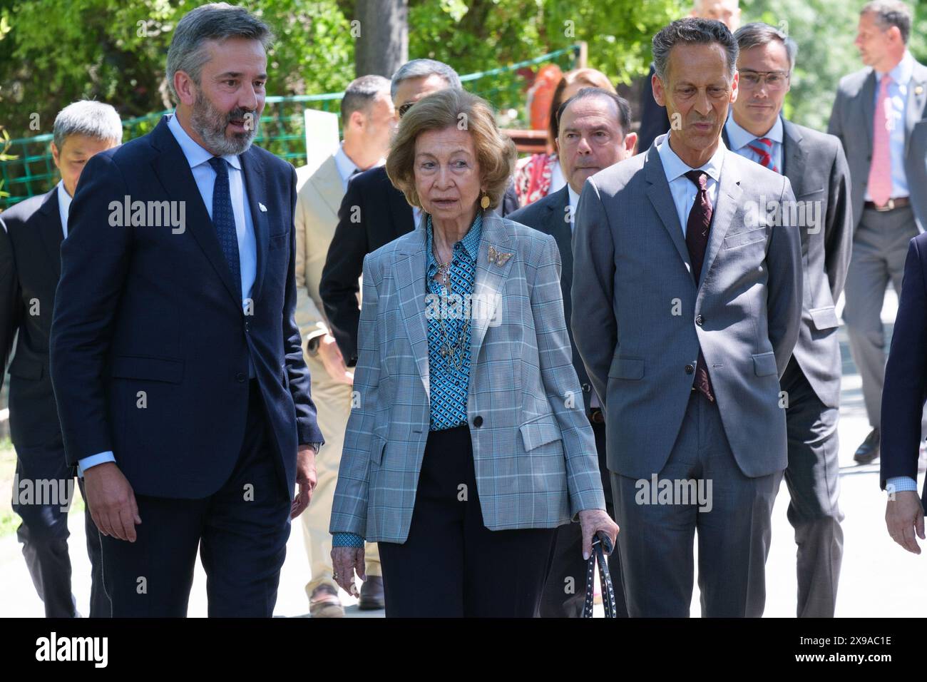 Königin Sofia von Spanien führt am 30. Mai 2024 die Verleihung der beiden neuen Pandas des Madrider Zoos in Madrid, Spanien. Stockfoto