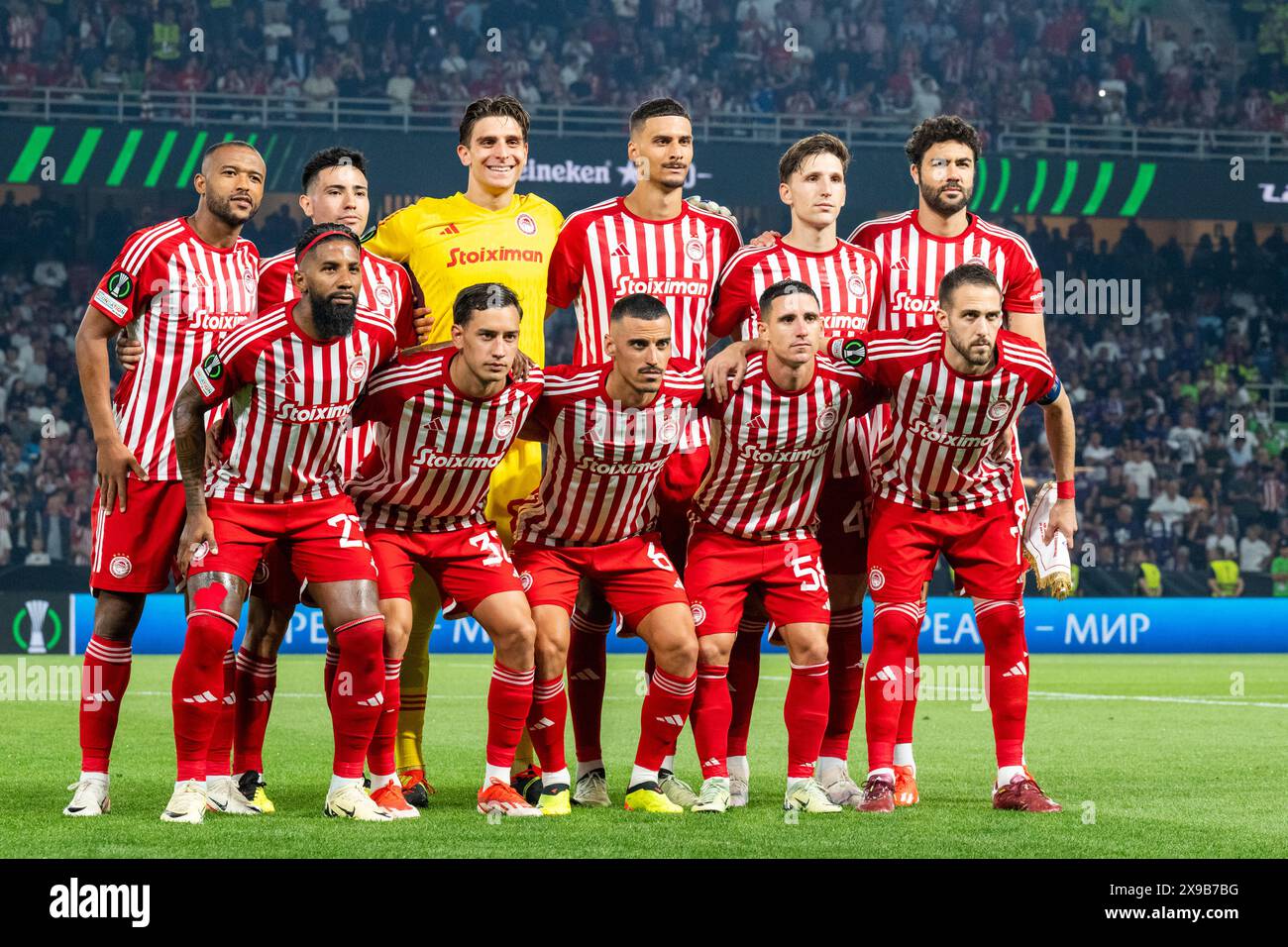 Athen, Griechenland. Mai 2024. Olympiacos startete 11 für das Finale der UEFA Conference League zwischen Olympiacos und Fiorentina in der OPAP Arena in Athen. Quelle: Gonzales Photo/Alamy Live News Stockfoto