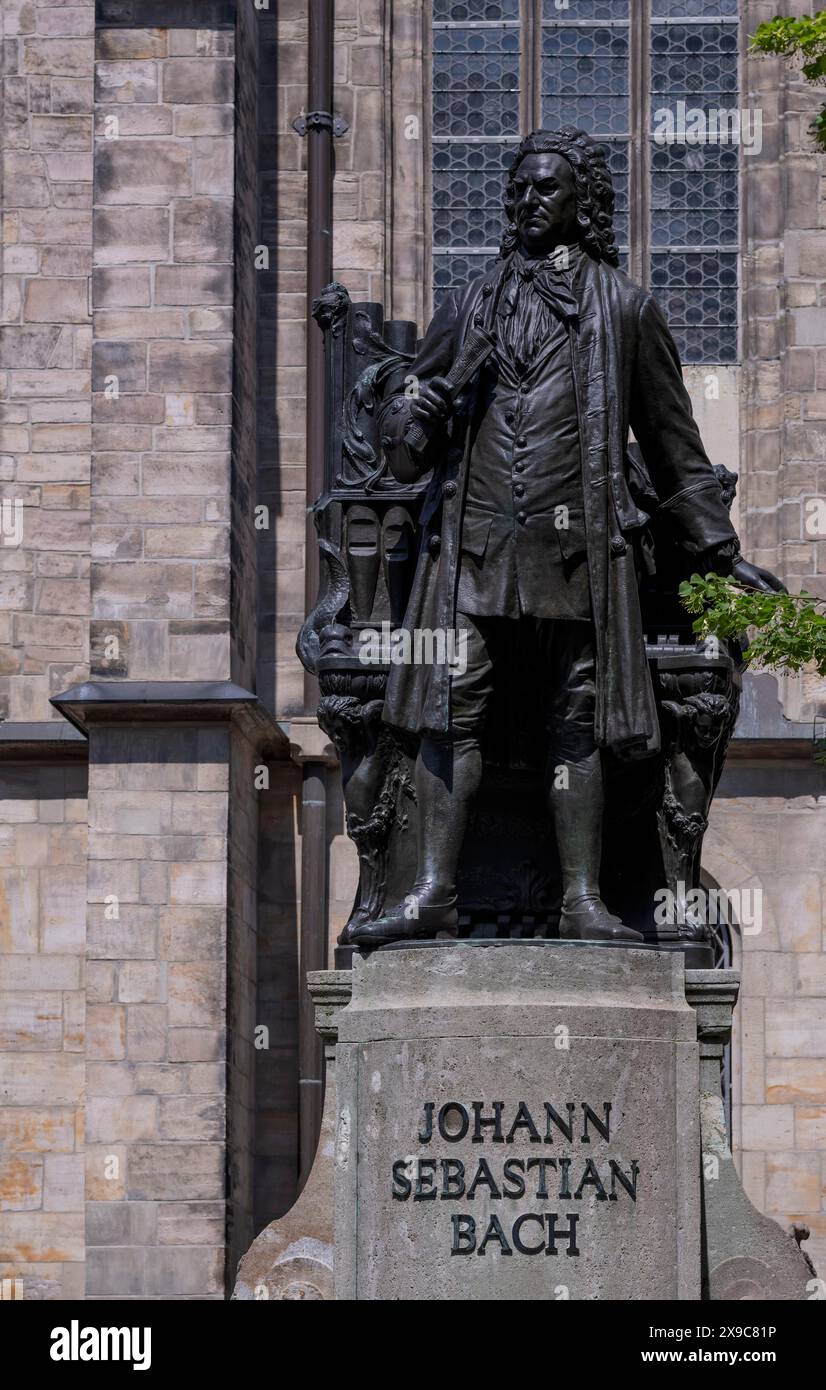 Denkmal für Johann Sebastian Bach vor der Thomaskirche, Leipzig, Sachsen, Deutschland Stockfoto