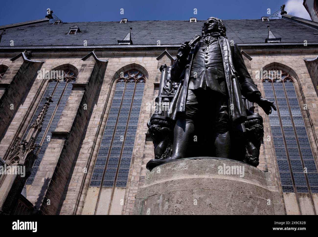 Denkmal für Johann Sebastian Bach vor der Thomaskirche, Leipzig, Sachsen, Deutschland Stockfoto