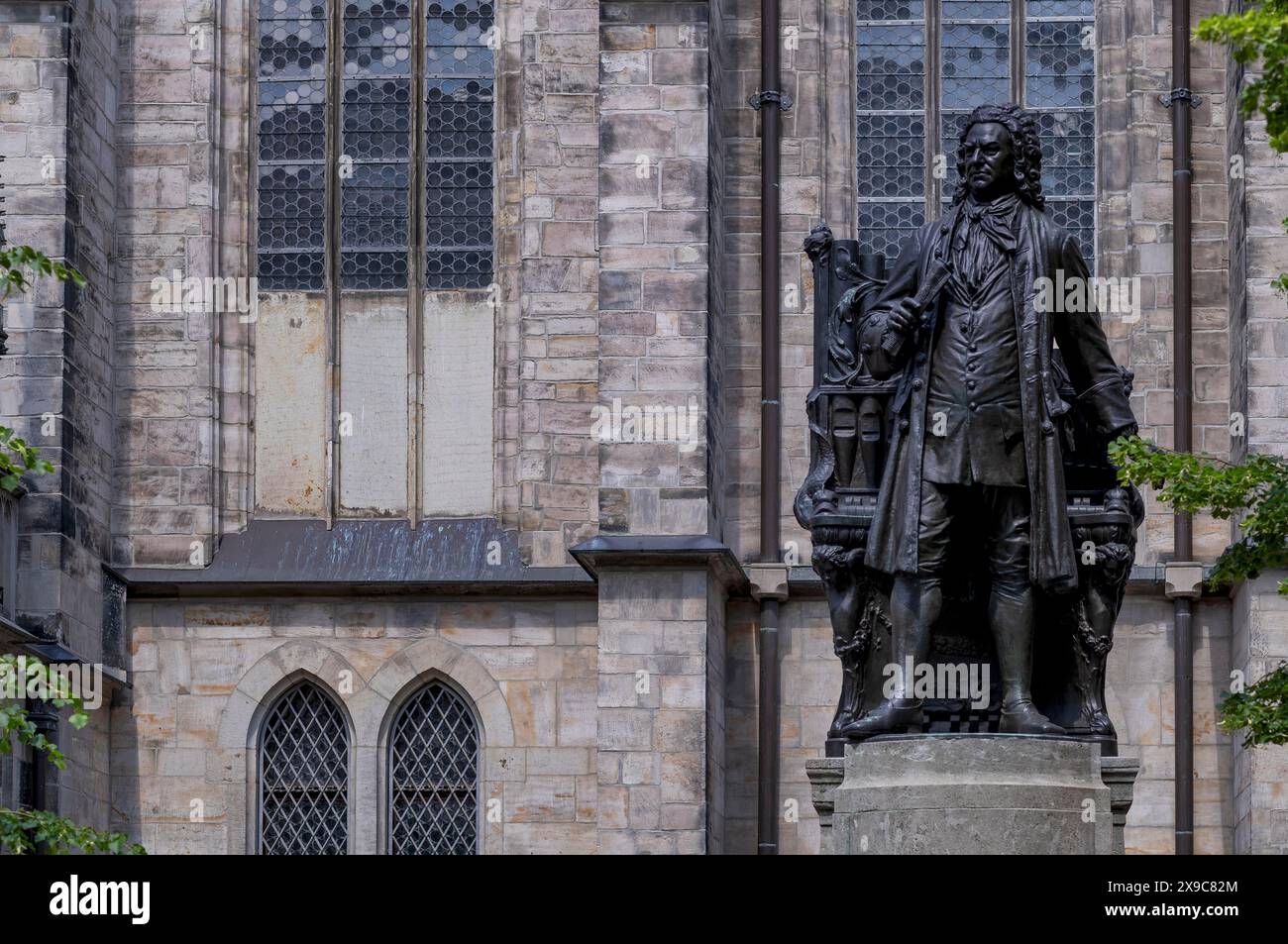Denkmal für Johann Sebastian Bach vor der Thomaskirche, Leipzig, Sachsen, Deutschland Stockfoto
