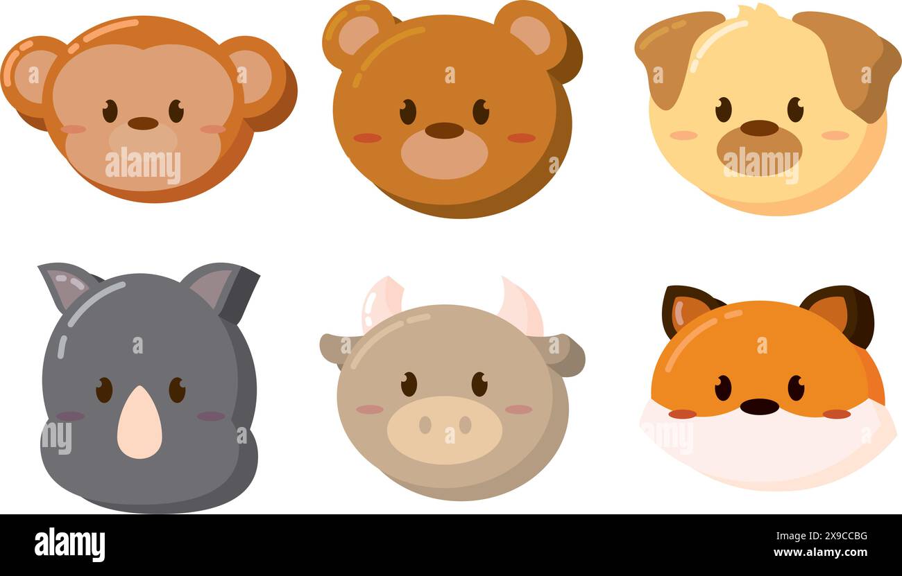 Set von Kawaii Animal Emoticons Vektor Stock Vektor