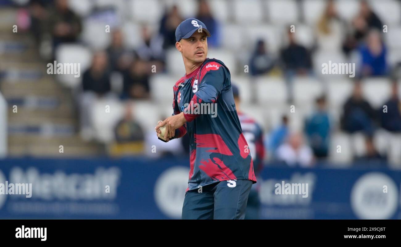 NORTHAMPTON, GROSSBRITANNIEN. 30. Mai 2024. Matthew Breetzke während des T20 Vitality Blast-Spiels zwischen Northamptonshire Steelbacks und Derbyshire Falcons auf dem County Ground in Northampton, England Credit: PATRICK ANTHONISZ/Alamy Live News Stockfoto